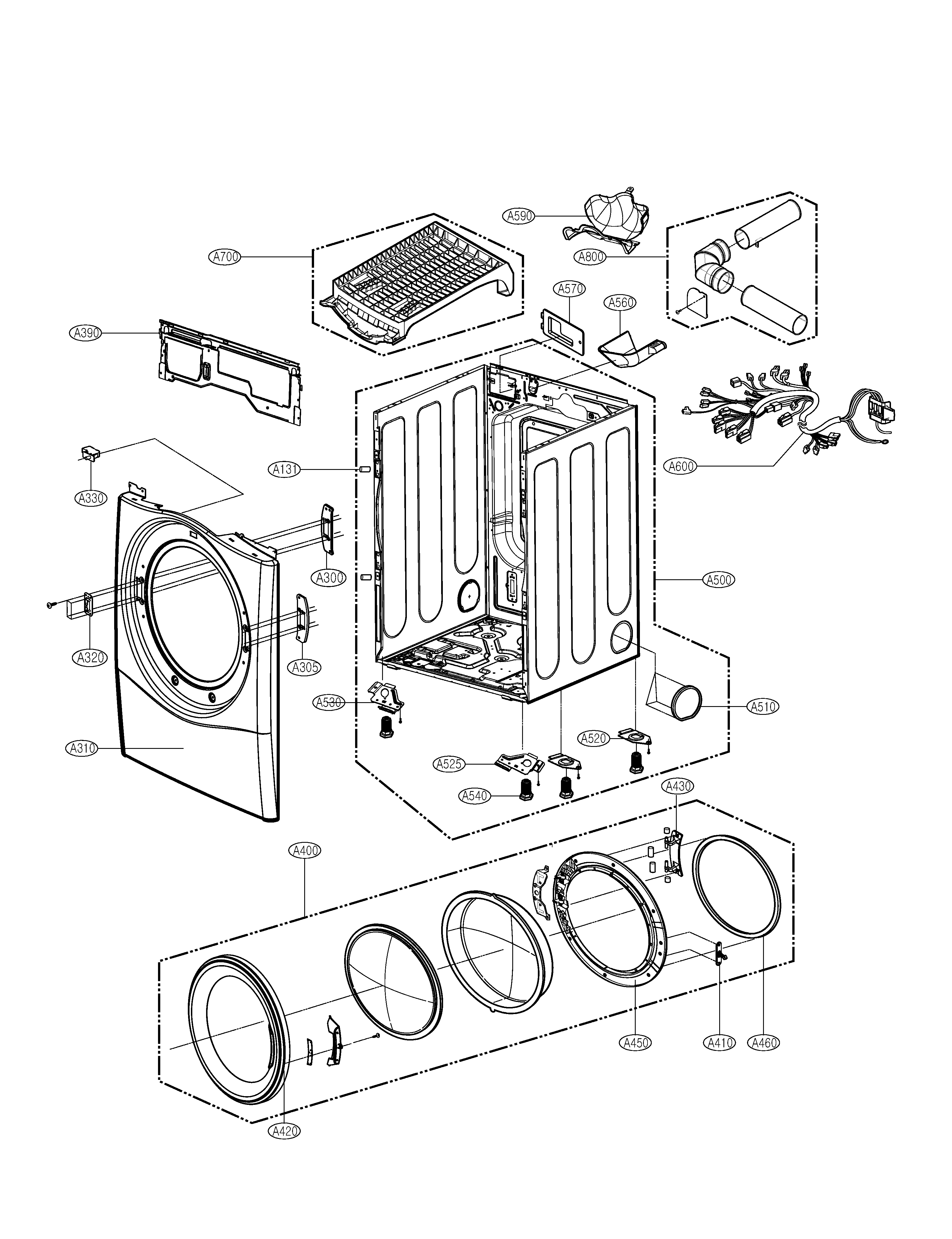 LG DLEX7177WM cabinet & door assembly diagram