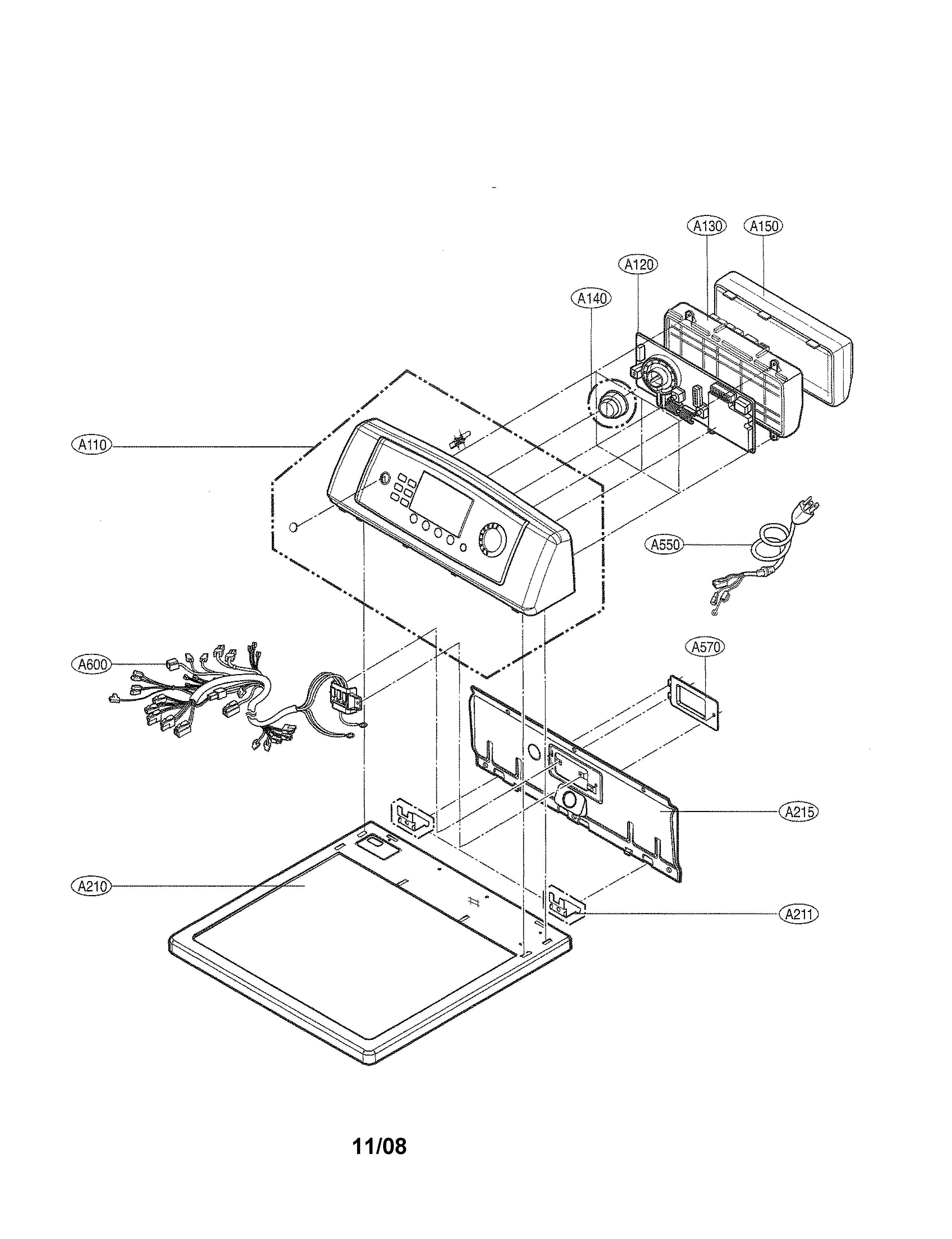 LG DLG0452W control panel & plate assembly diagram