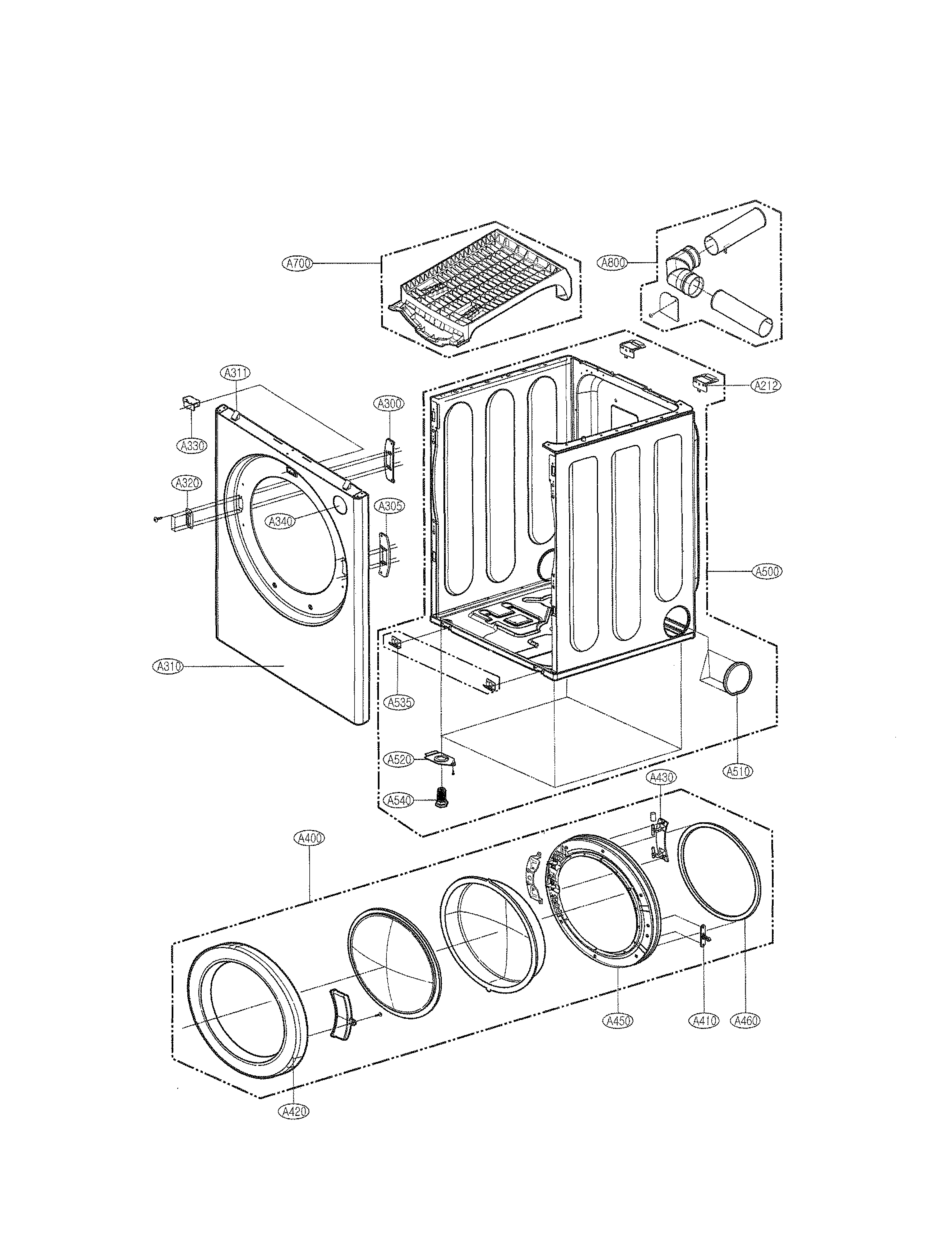 LG DLG0452W cabinet & door diagram