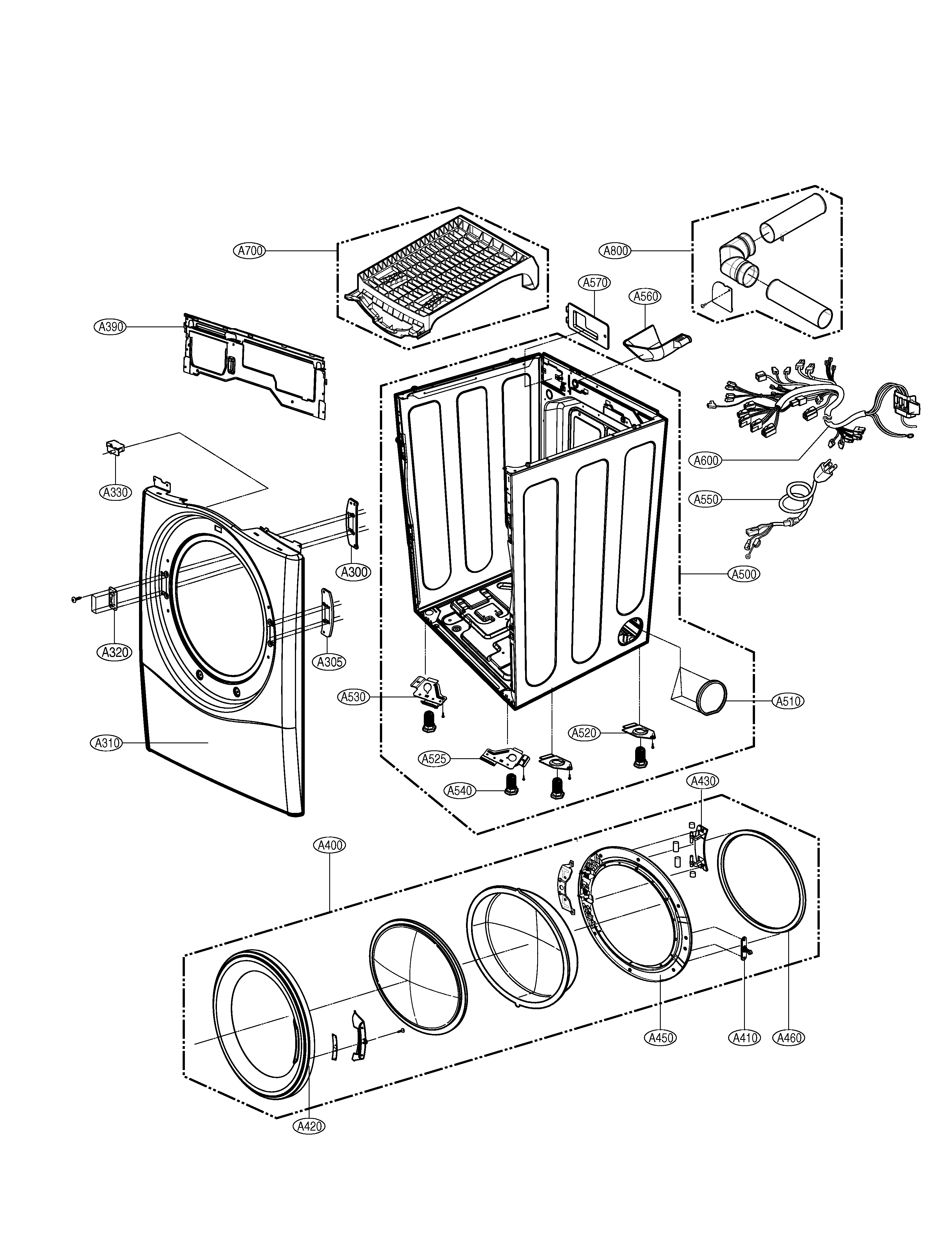 LG DLG5966G cabinet & door diagram