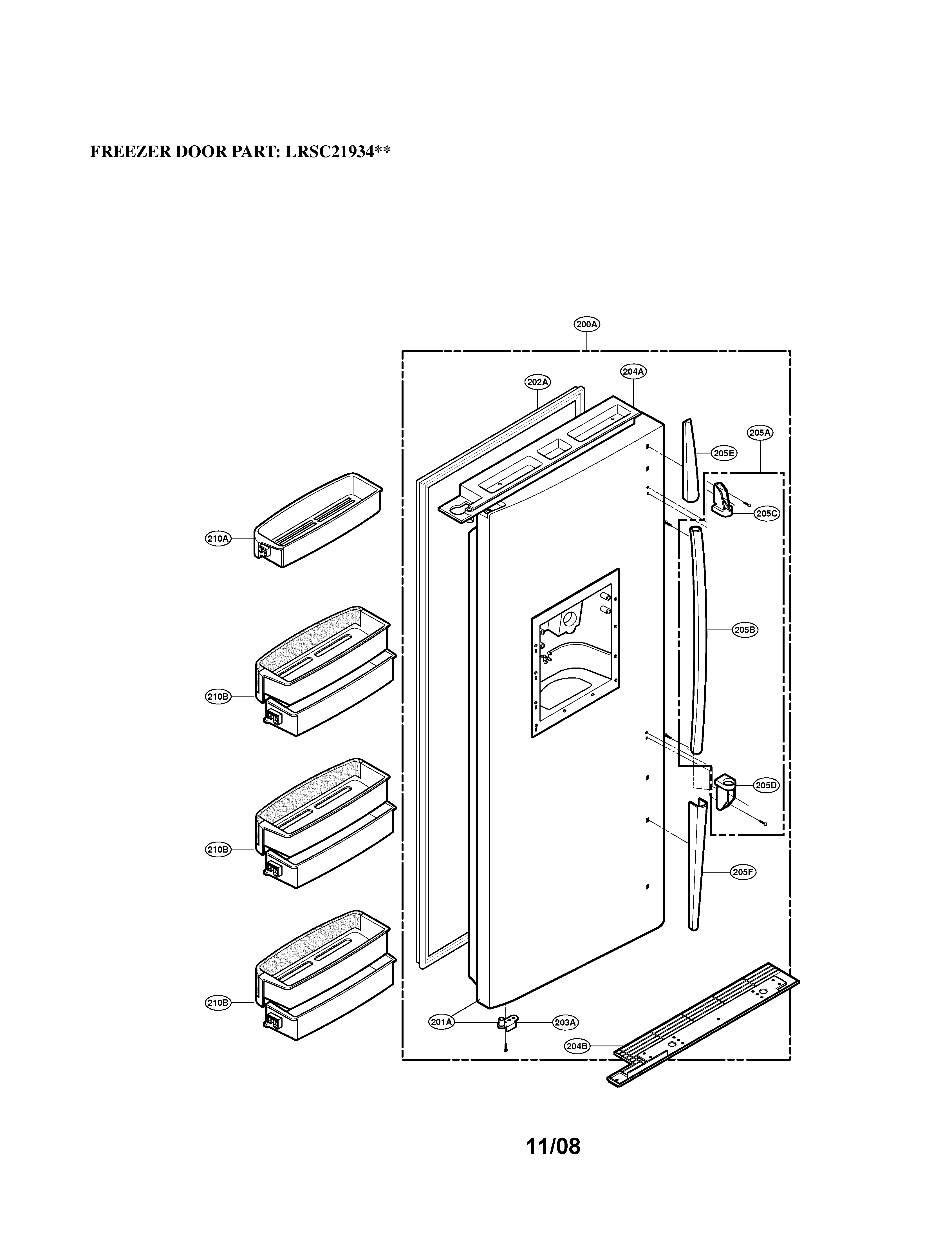 LG LRSC21934SB freezer door diagram