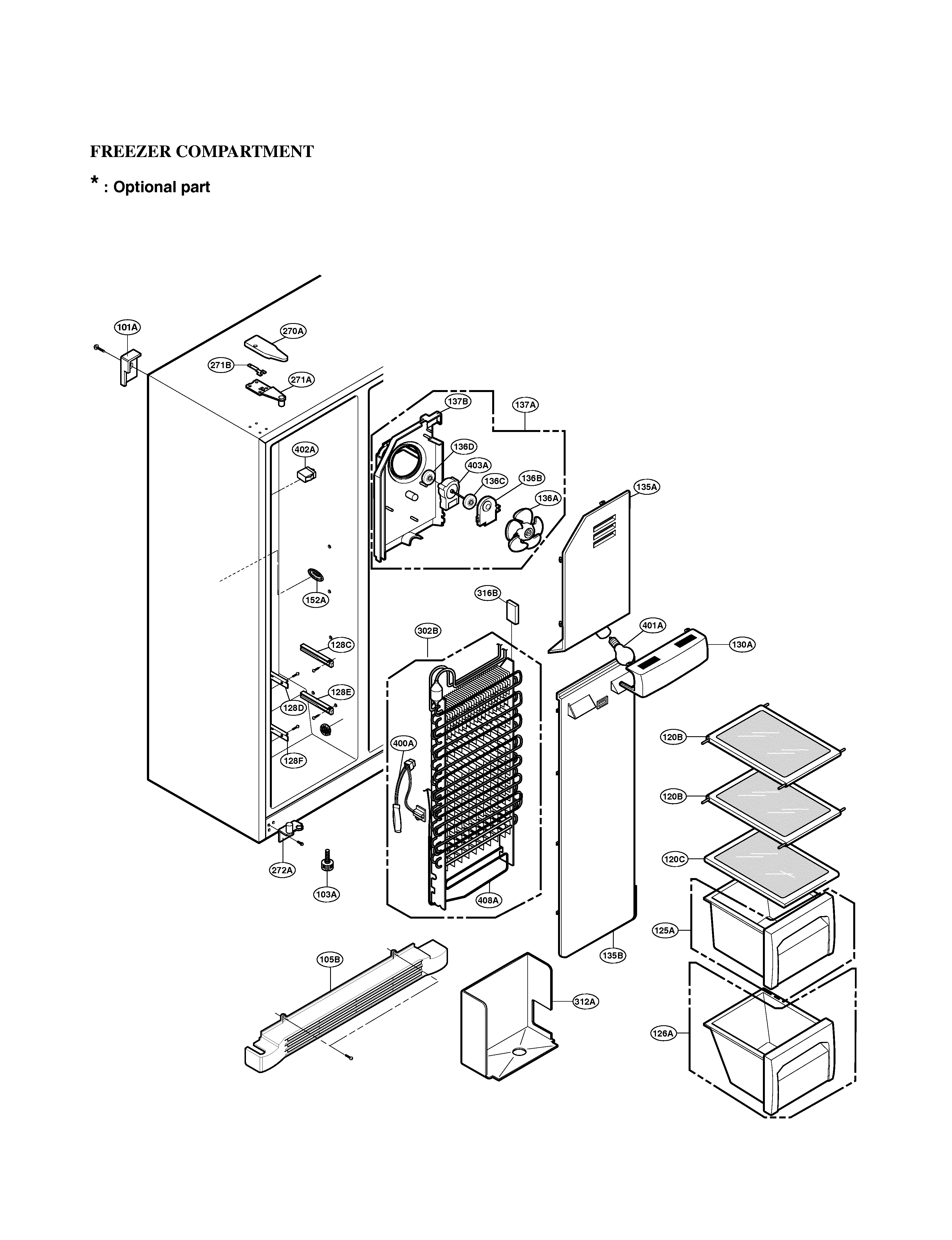 LG LRSC21934SB freezer compartment diagram