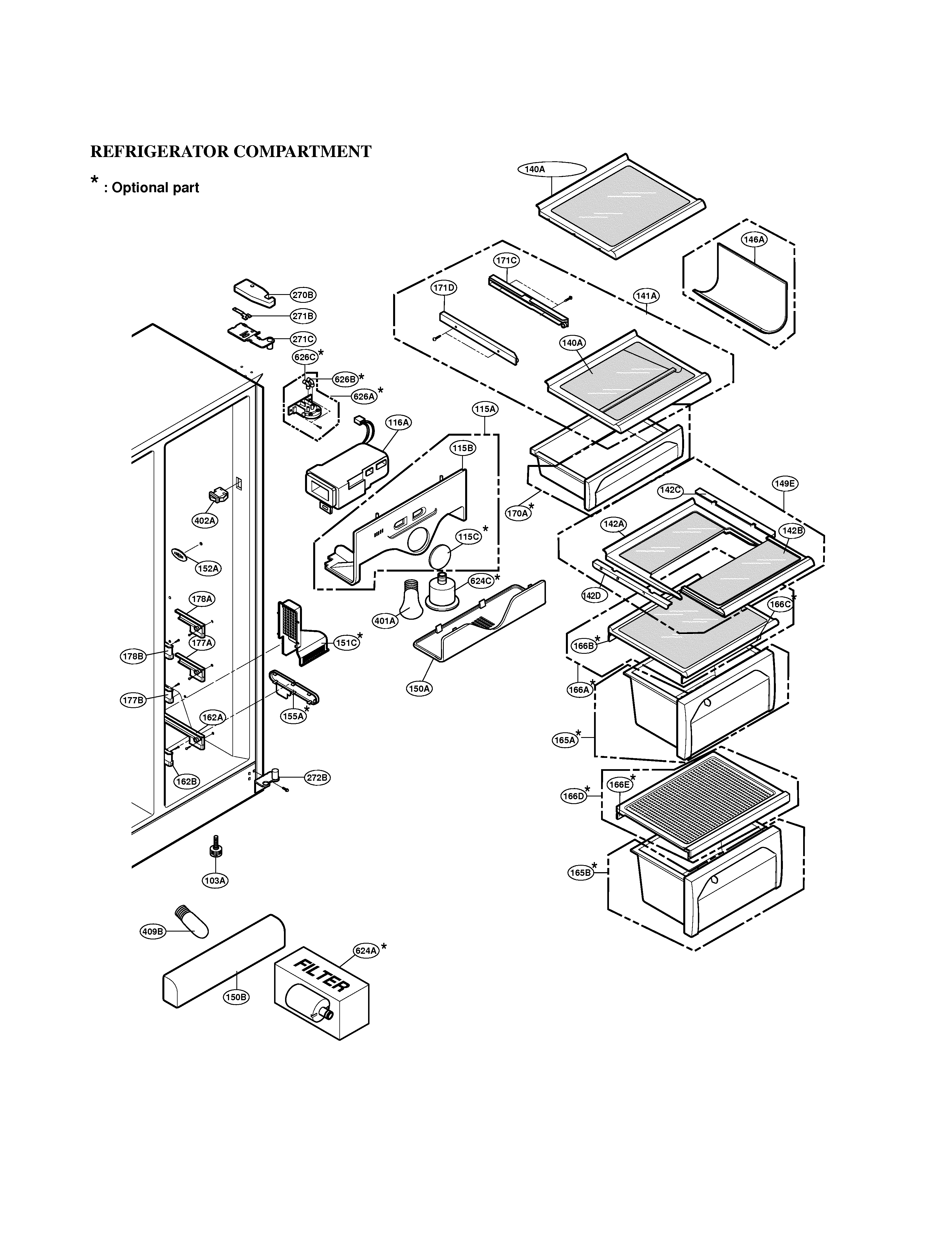 LG LRSC21934SB refrigerator compartment diagram