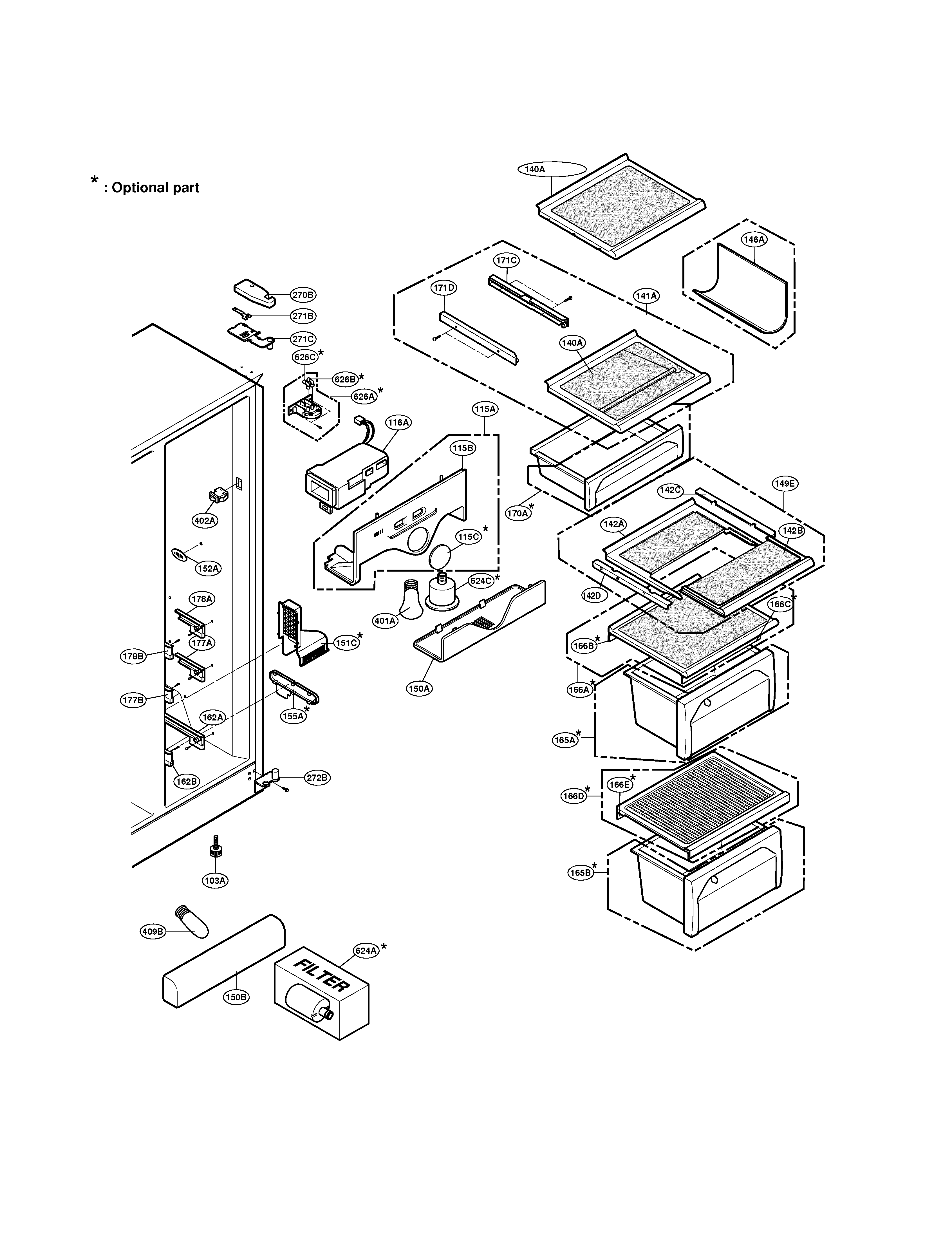 LG LRSC21934SW refrigerator compartment diagram