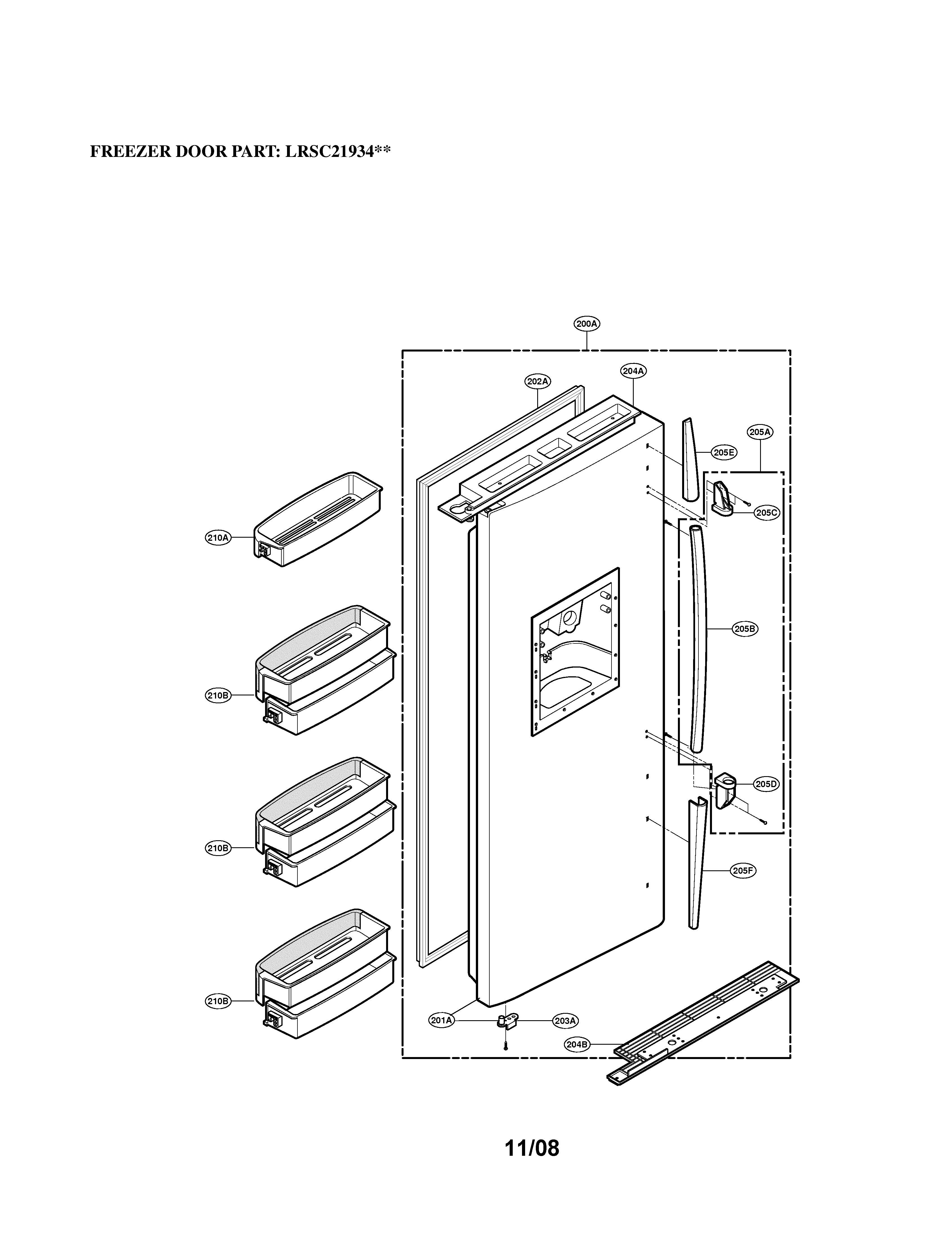 LG LRSC21934TT freezer door diagram