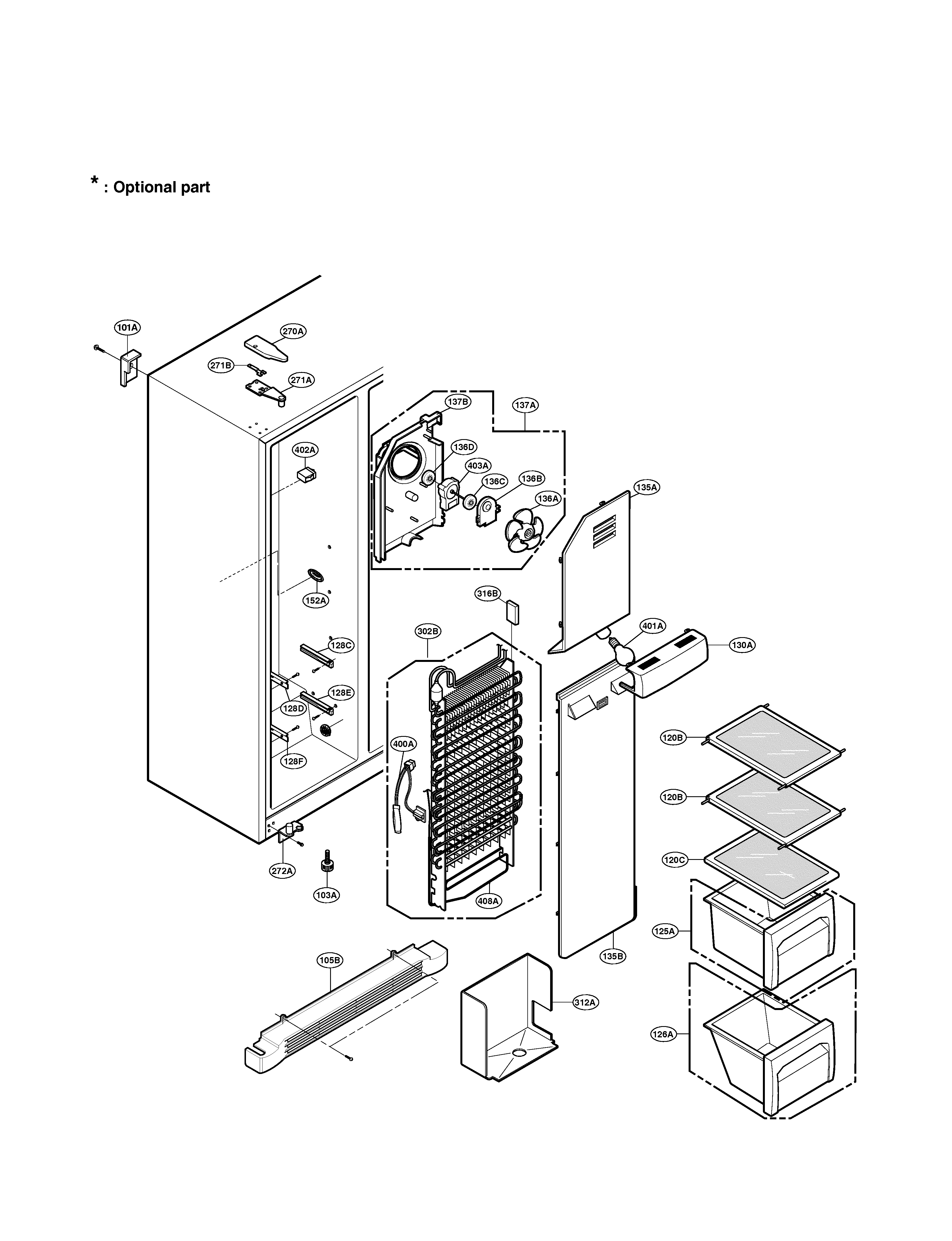 LG LRSC21934TT freezer compartment diagram
