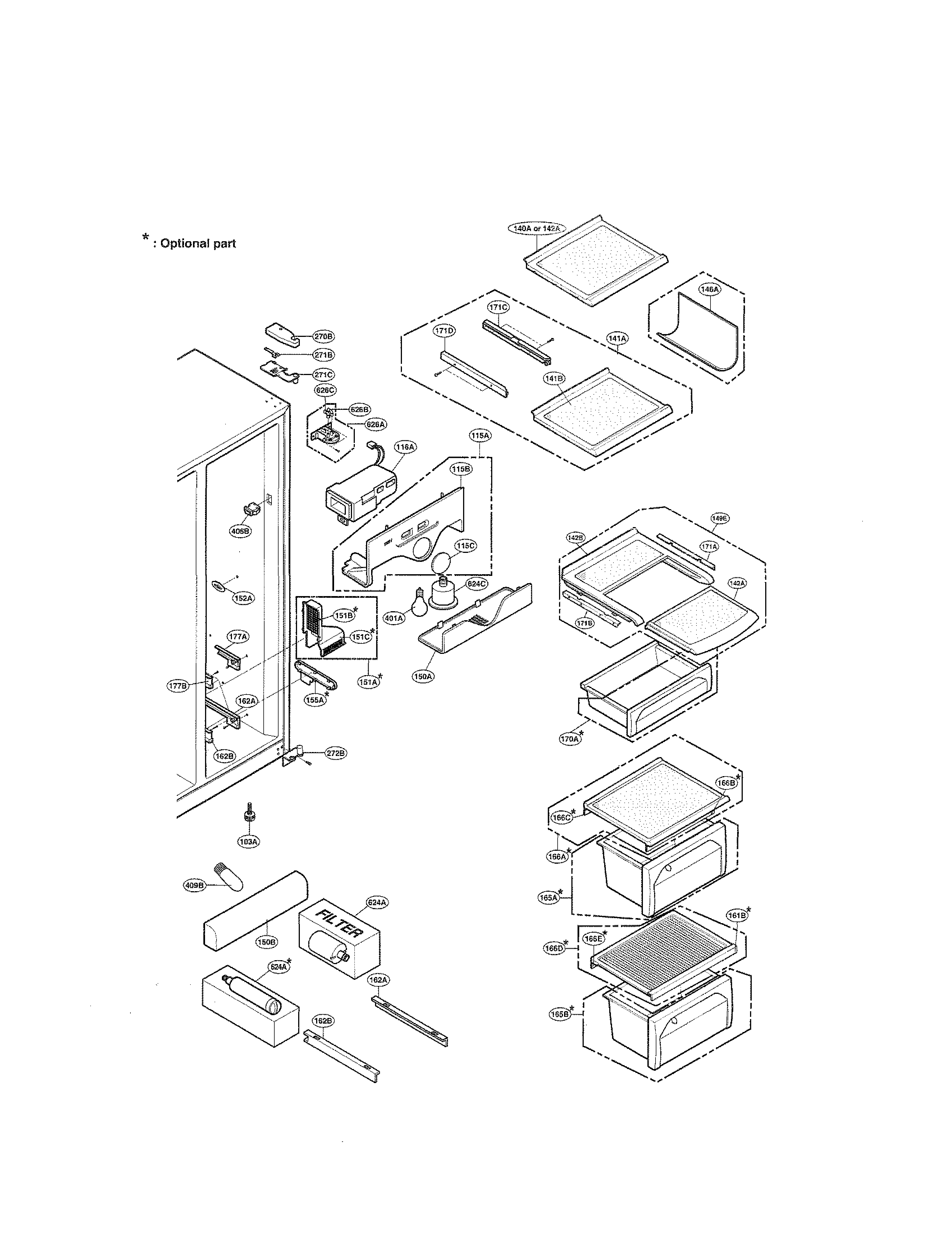 LG LRSC21935SW refrigerator compartment diagram