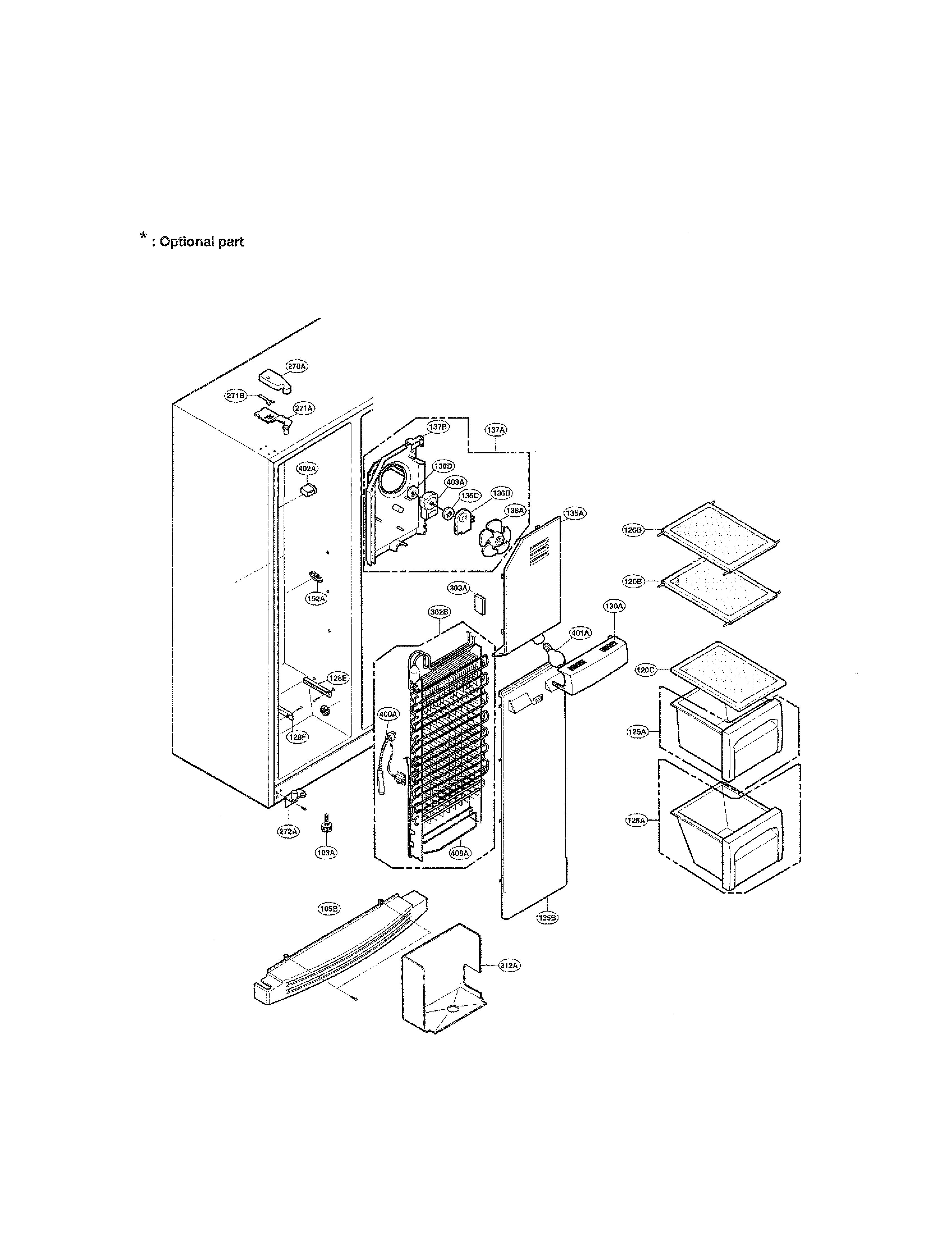 LG LRSC21935TT freezer compartment diagram
