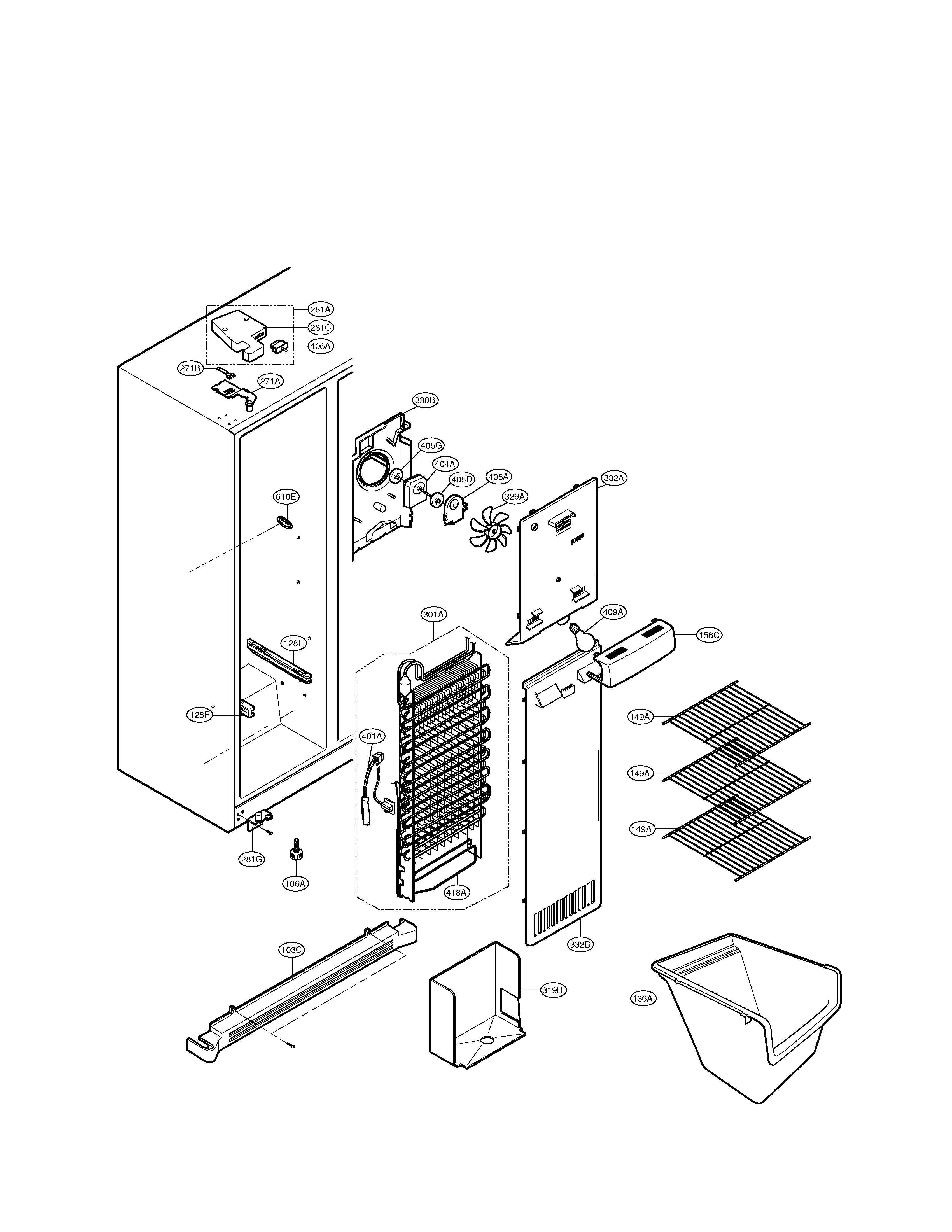 LG LSC27910ST freezer compartment diagram