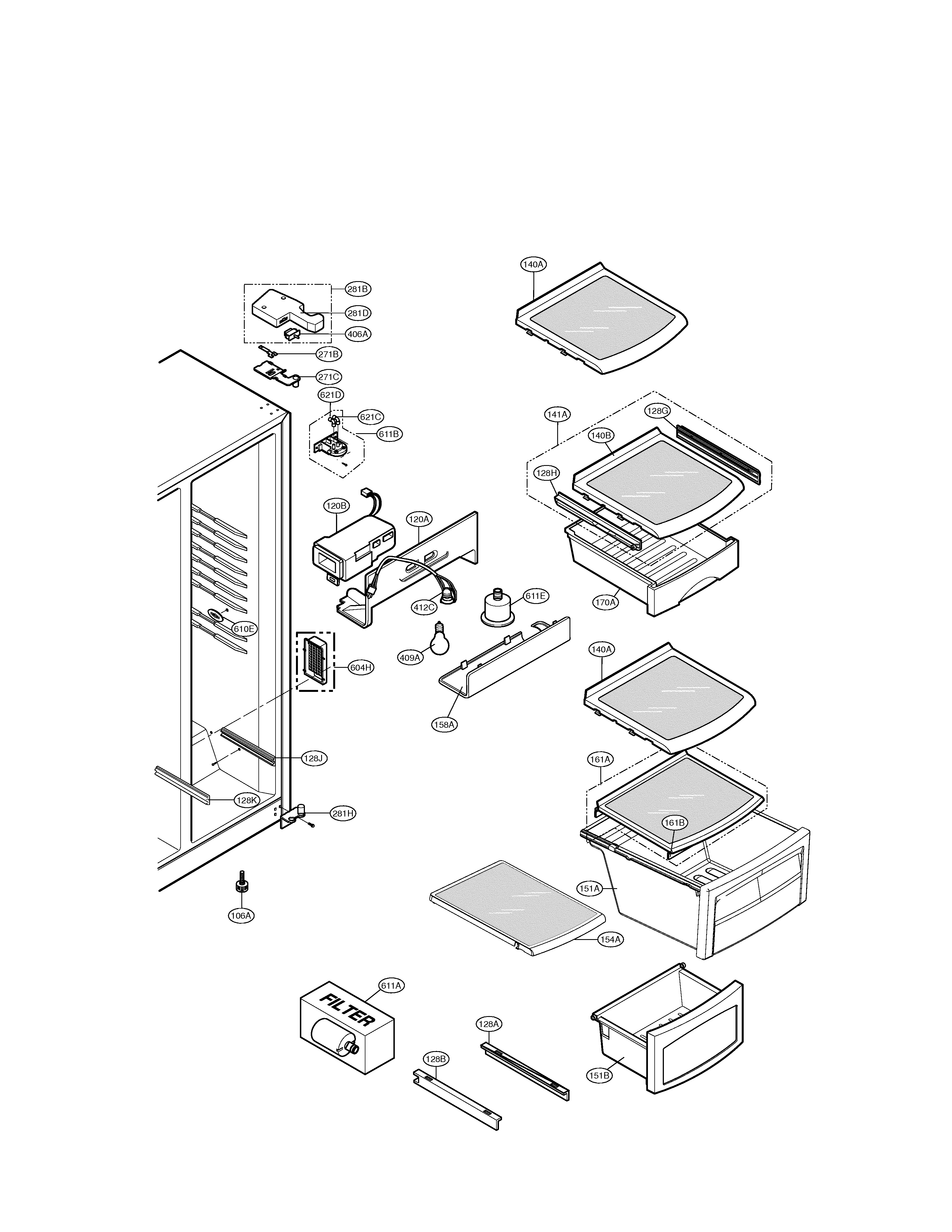 LG LSC27910ST refrigerator compartment diagram