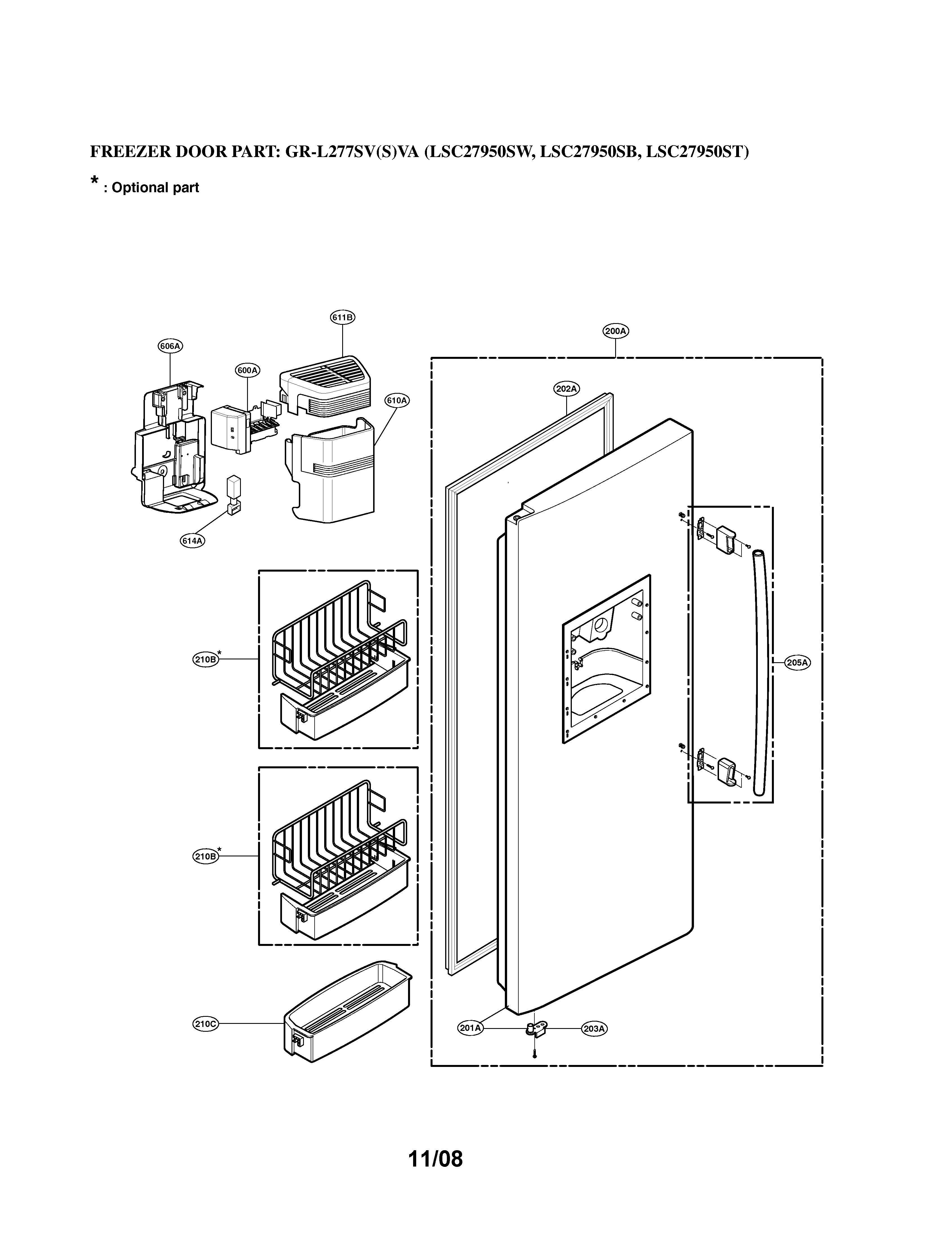 LG LSC27950SB freezer door diagram