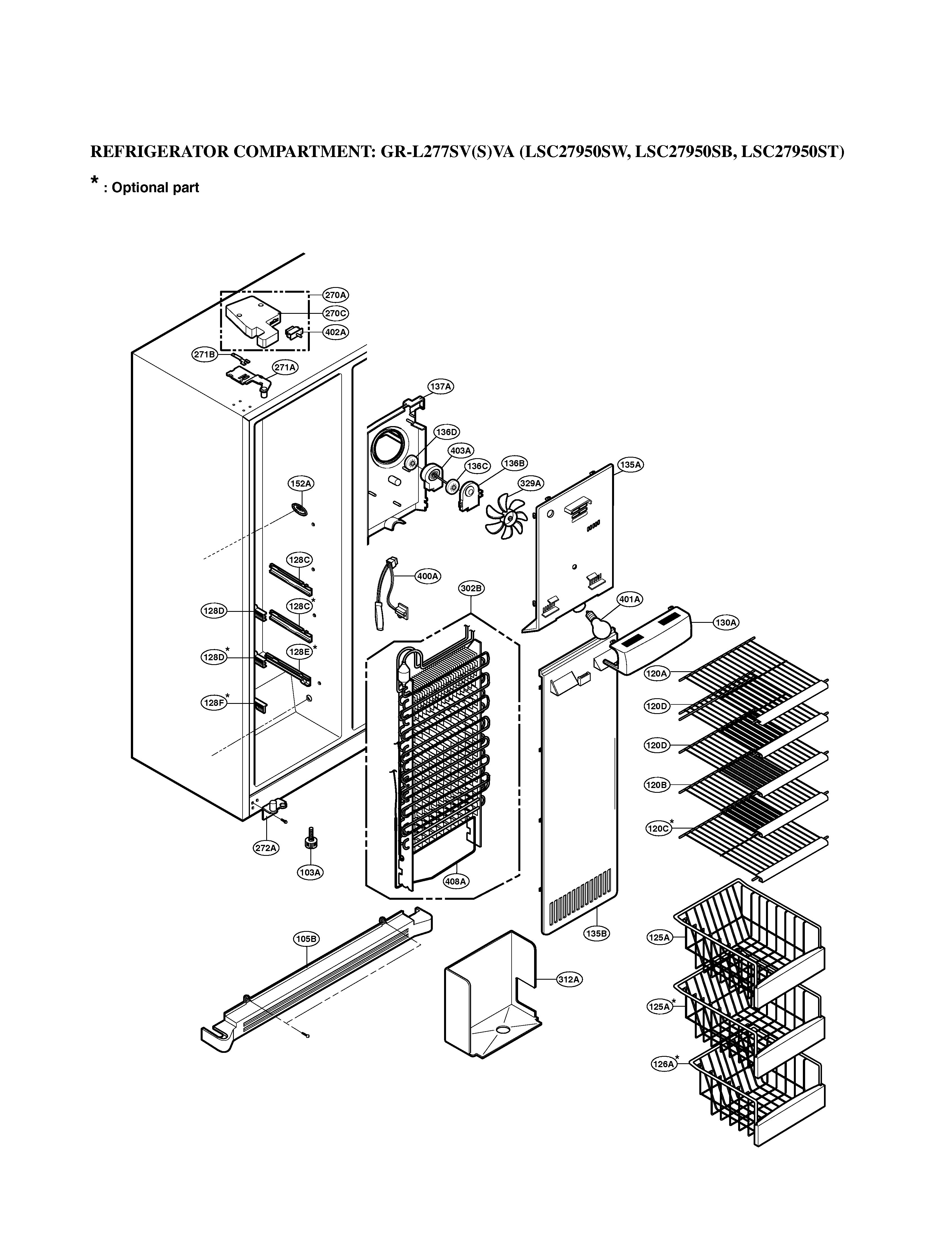LG LSC27950SB freezer compartment diagram