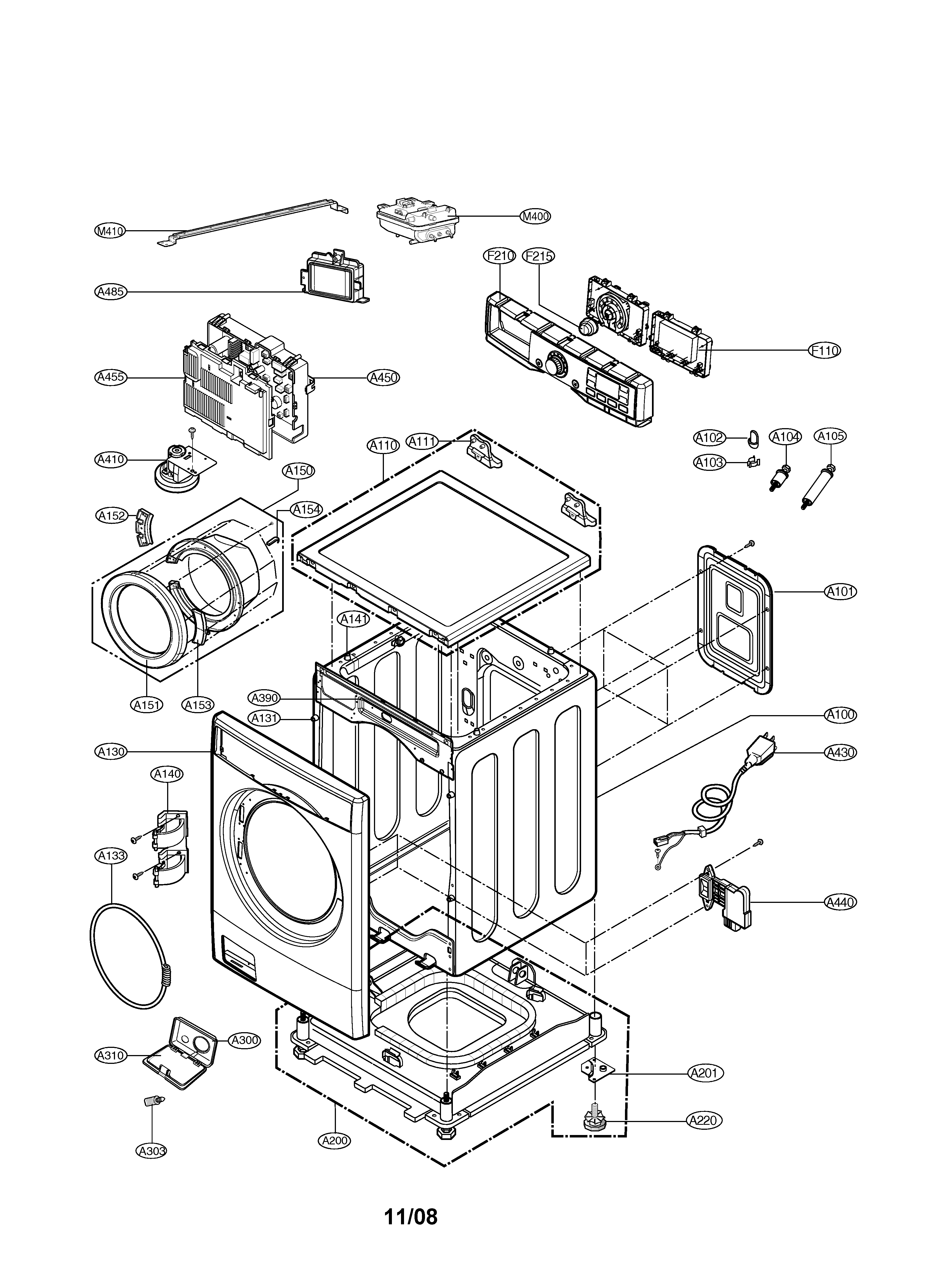 LG WM0001HTM cabinet & control panel diagram
