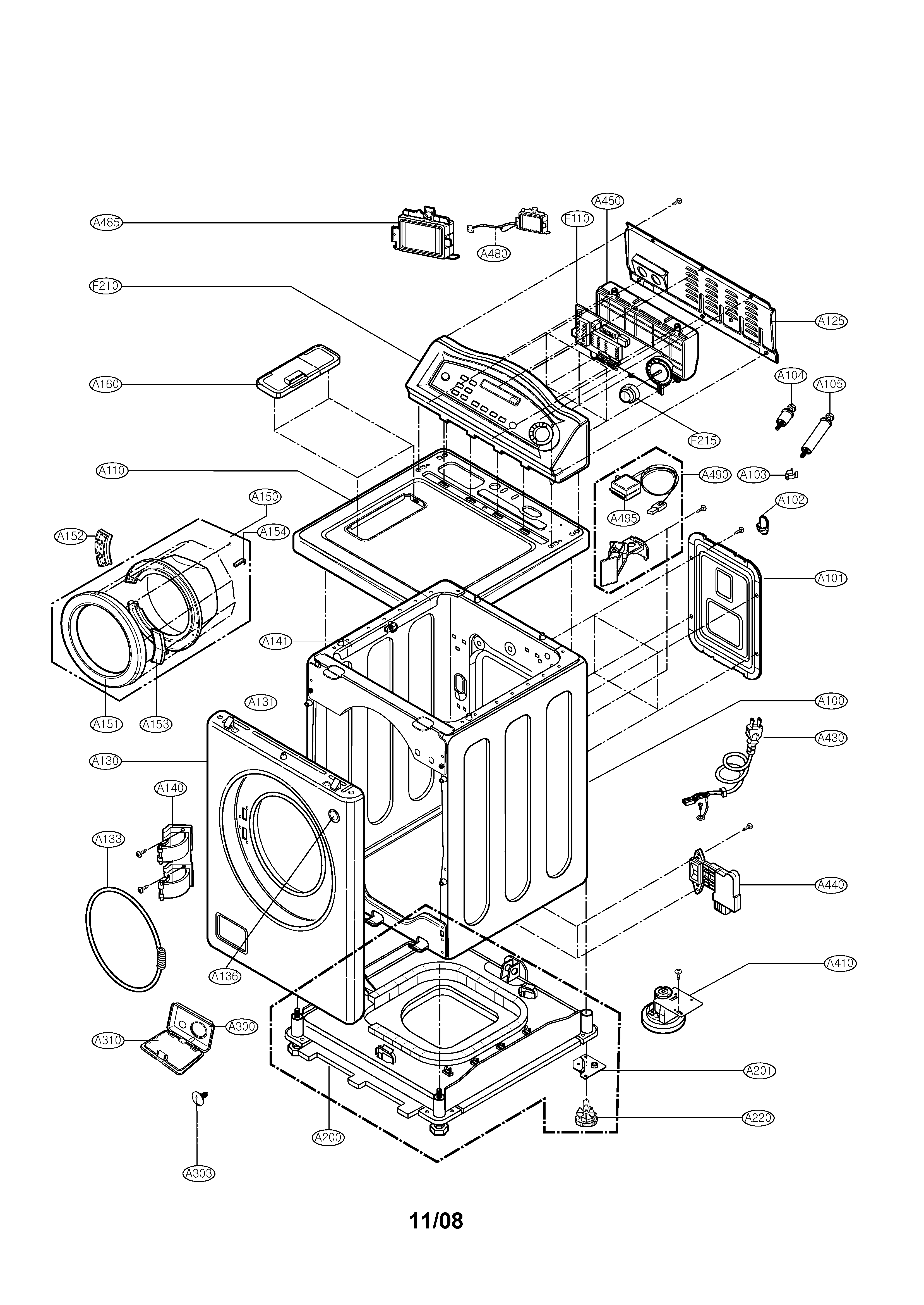 LG WM0642HS cabinet & control panel diagram