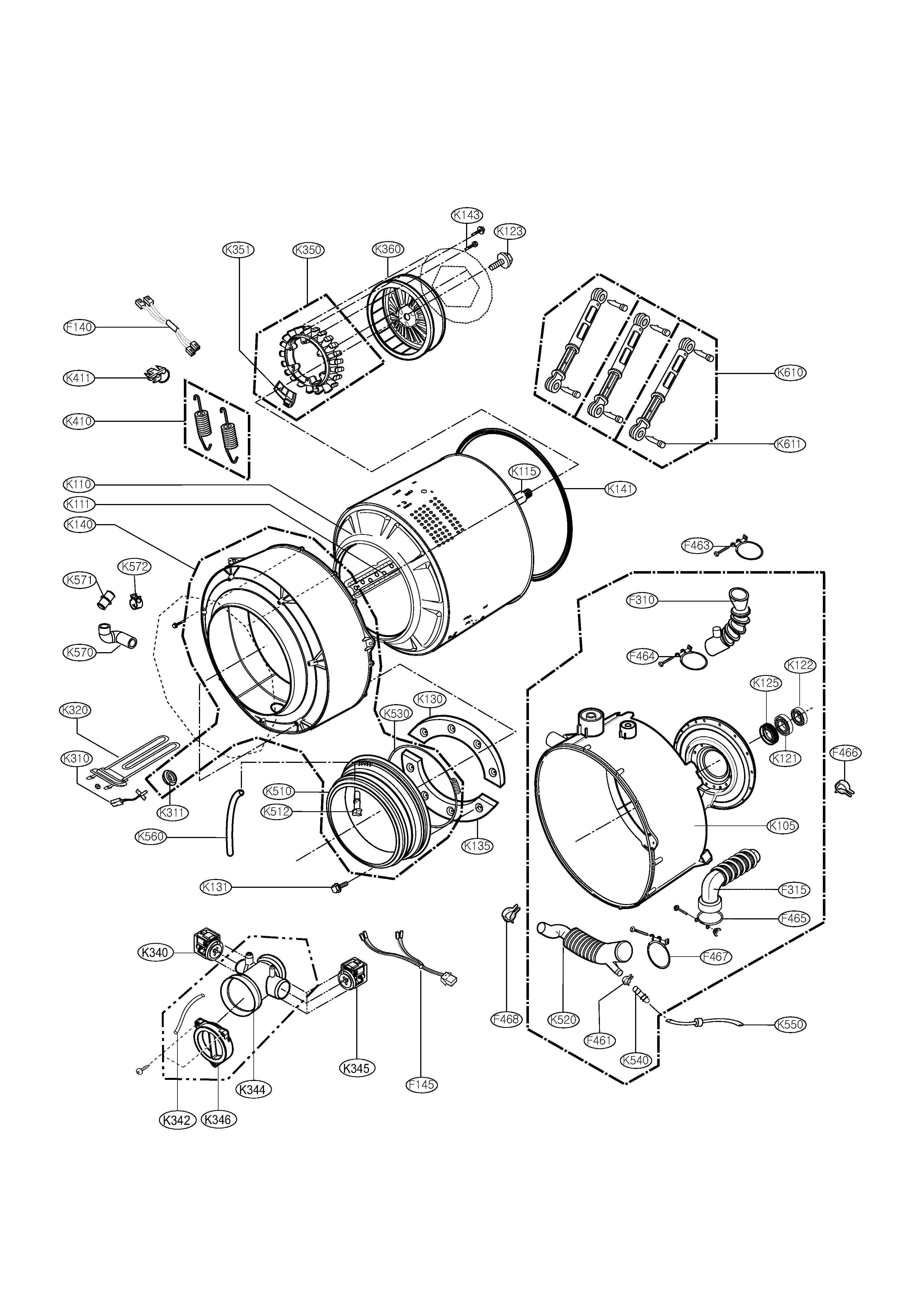 LG WM2011HW drum & tub diagram