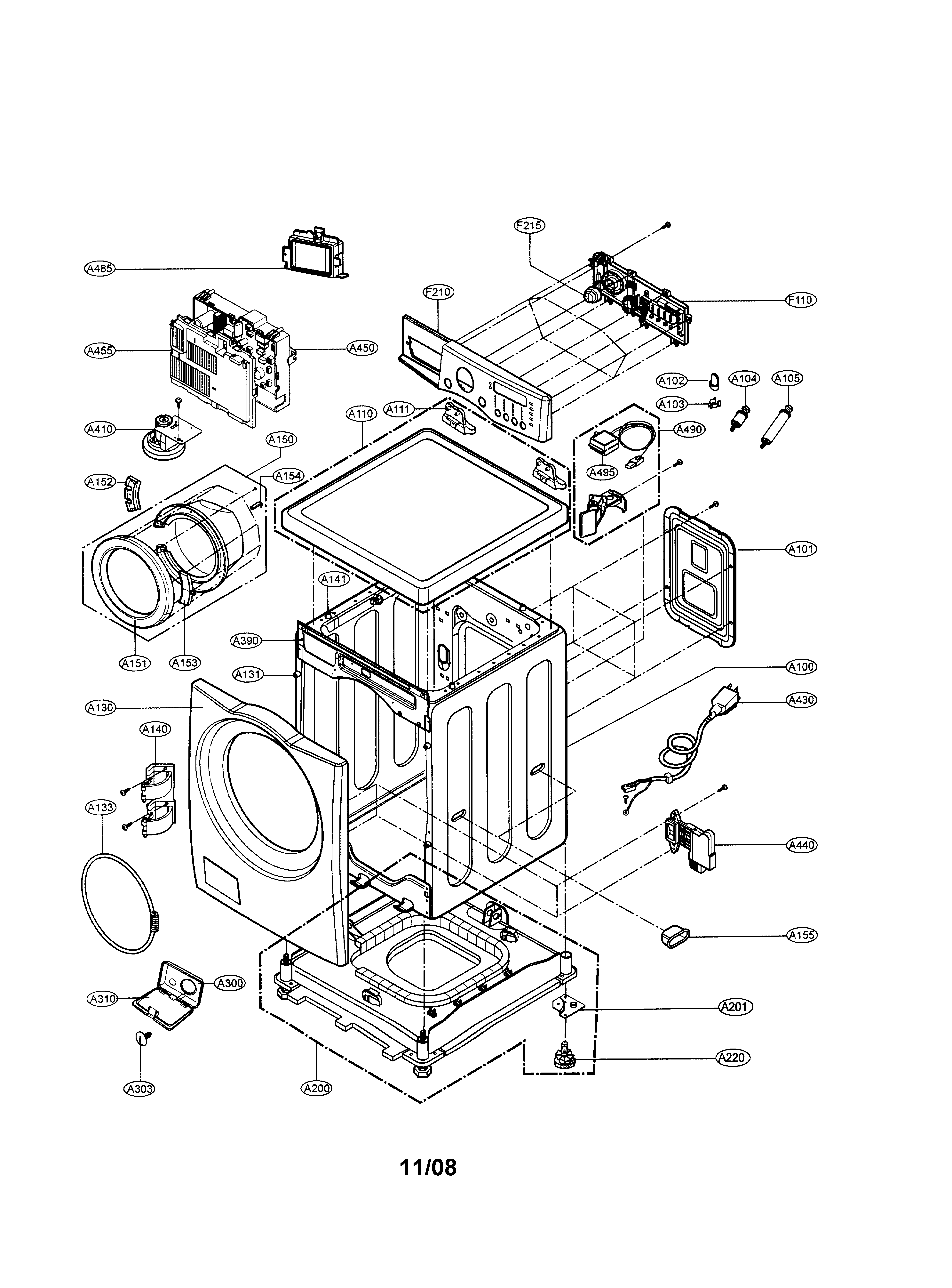 LG WM2075CW cabinet & control panel diagram