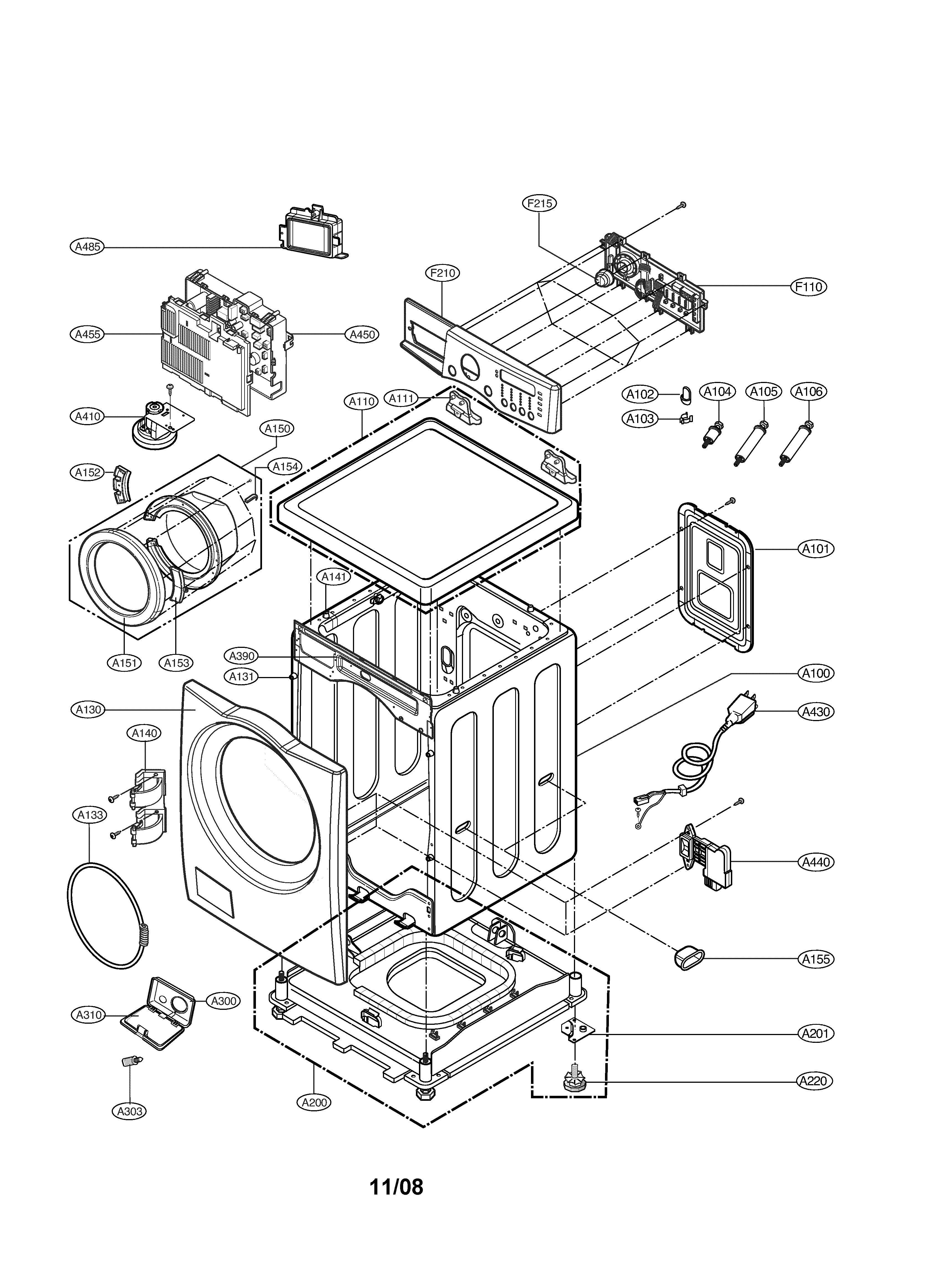 LG WM2277HS cabinet & control panel diagram