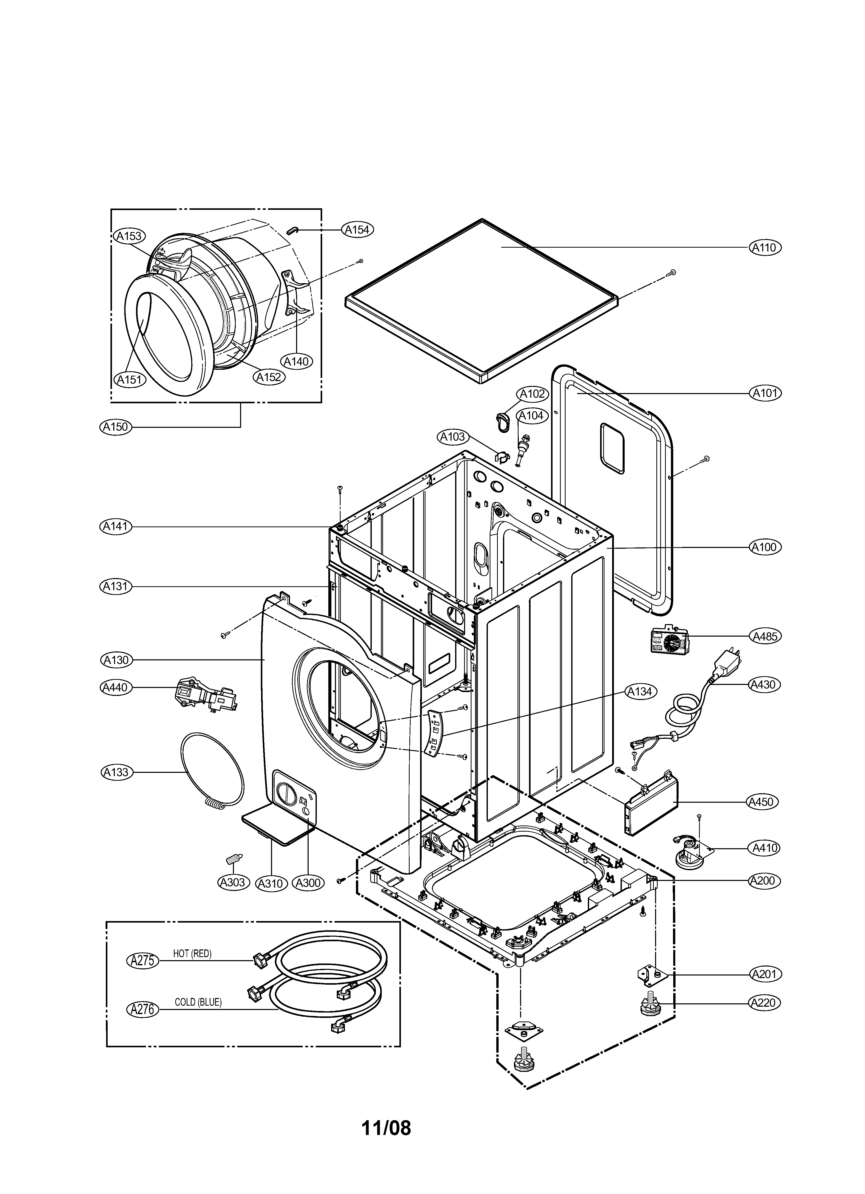 LG WM3431HW/00 cabinet & cover diagram