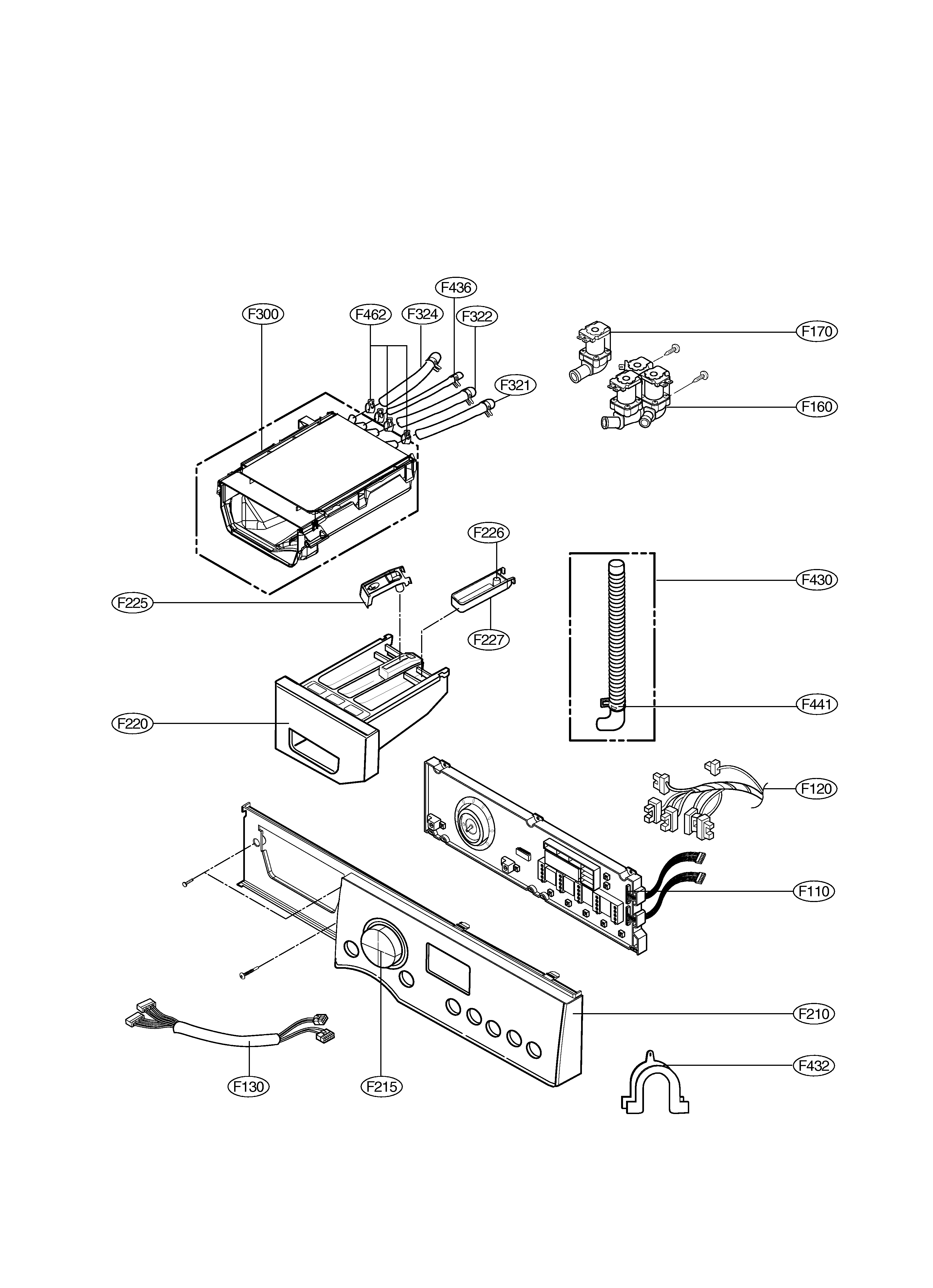 LG WM3431HW/00 control panel & dispenser diagram