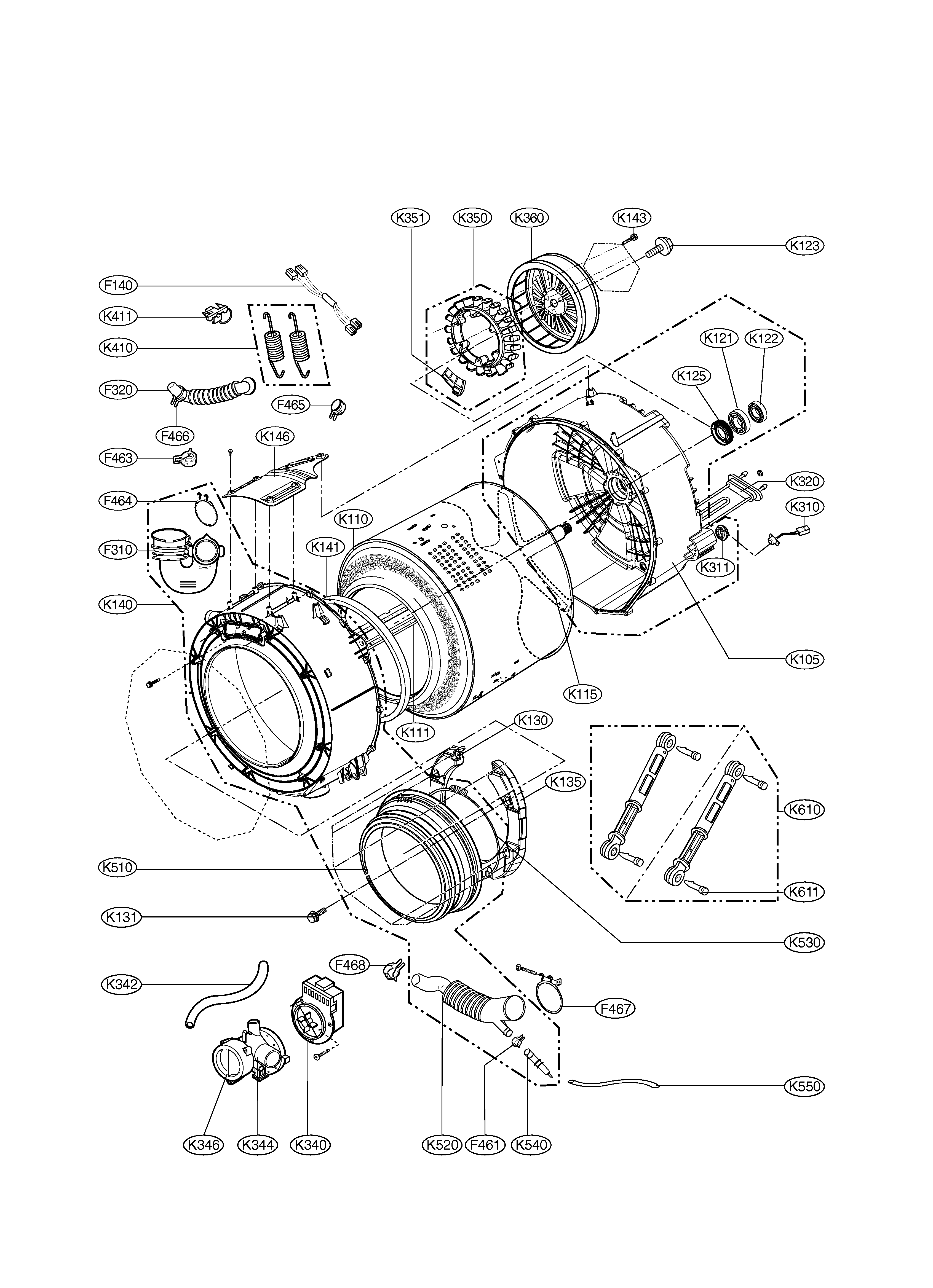 LG WM3431HW/00 drum & tub diagram