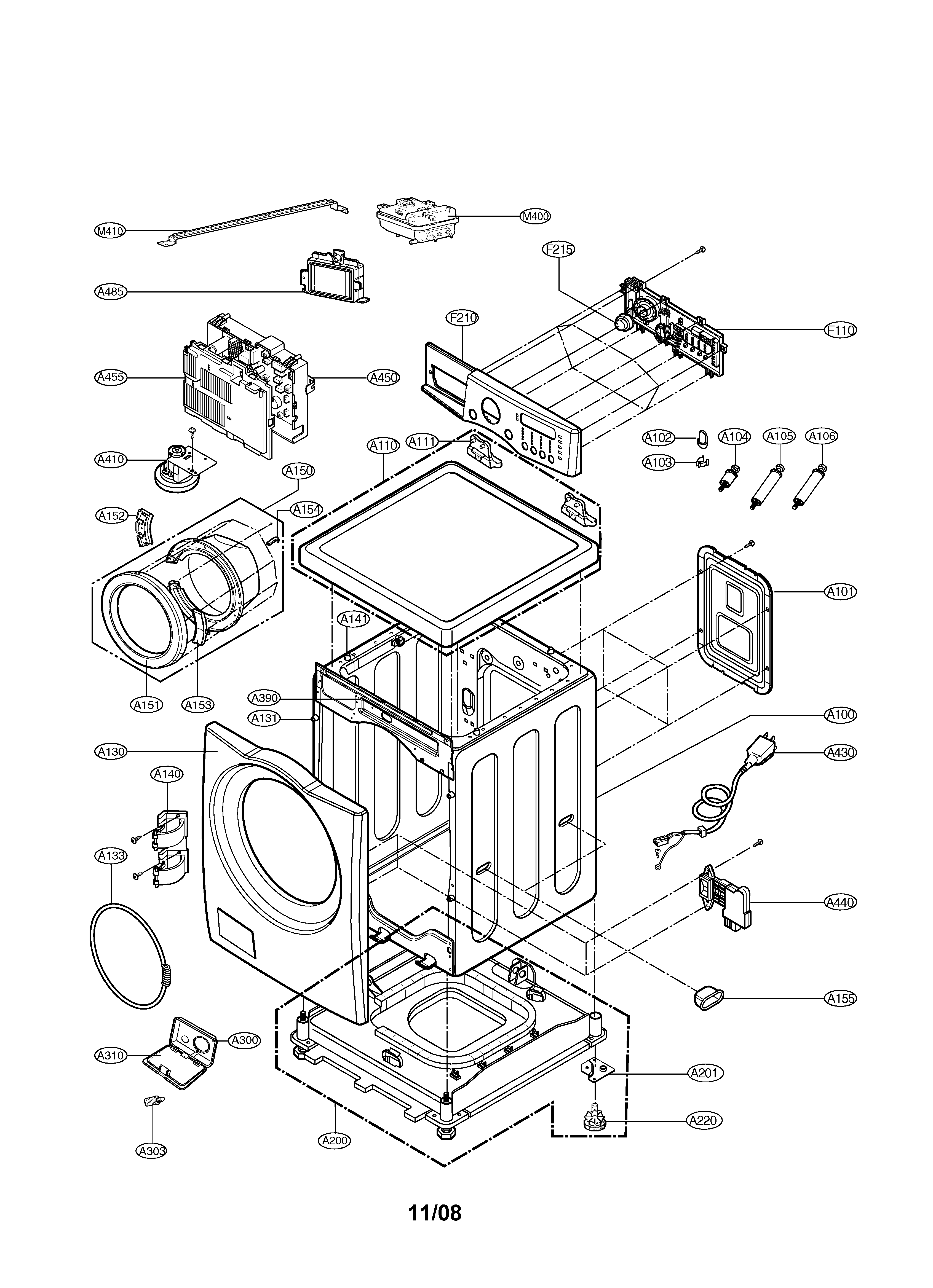 LG WM3988HWA cabinet & control panel diagram