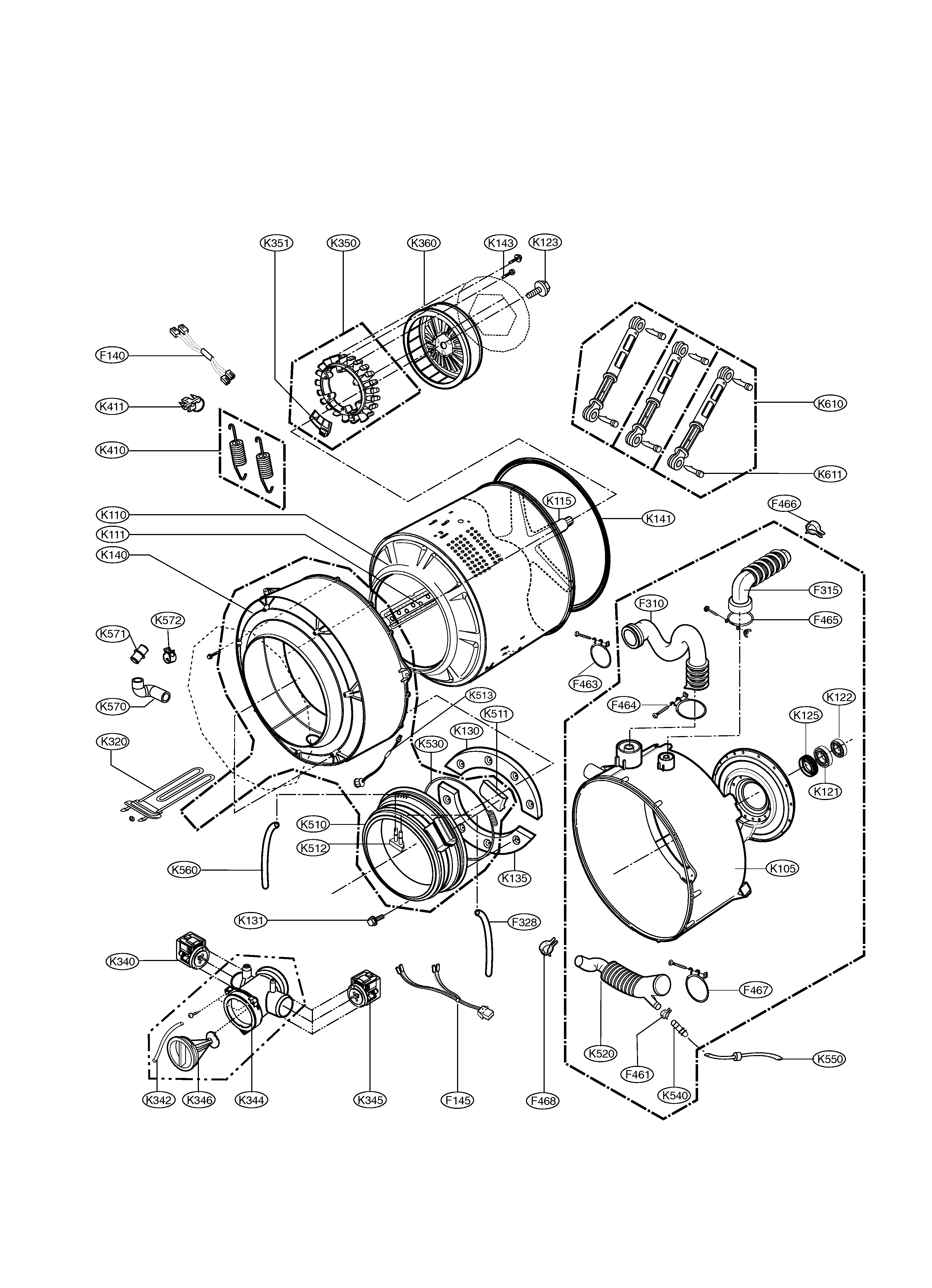 LG WM3988HWA drum & tub diagram