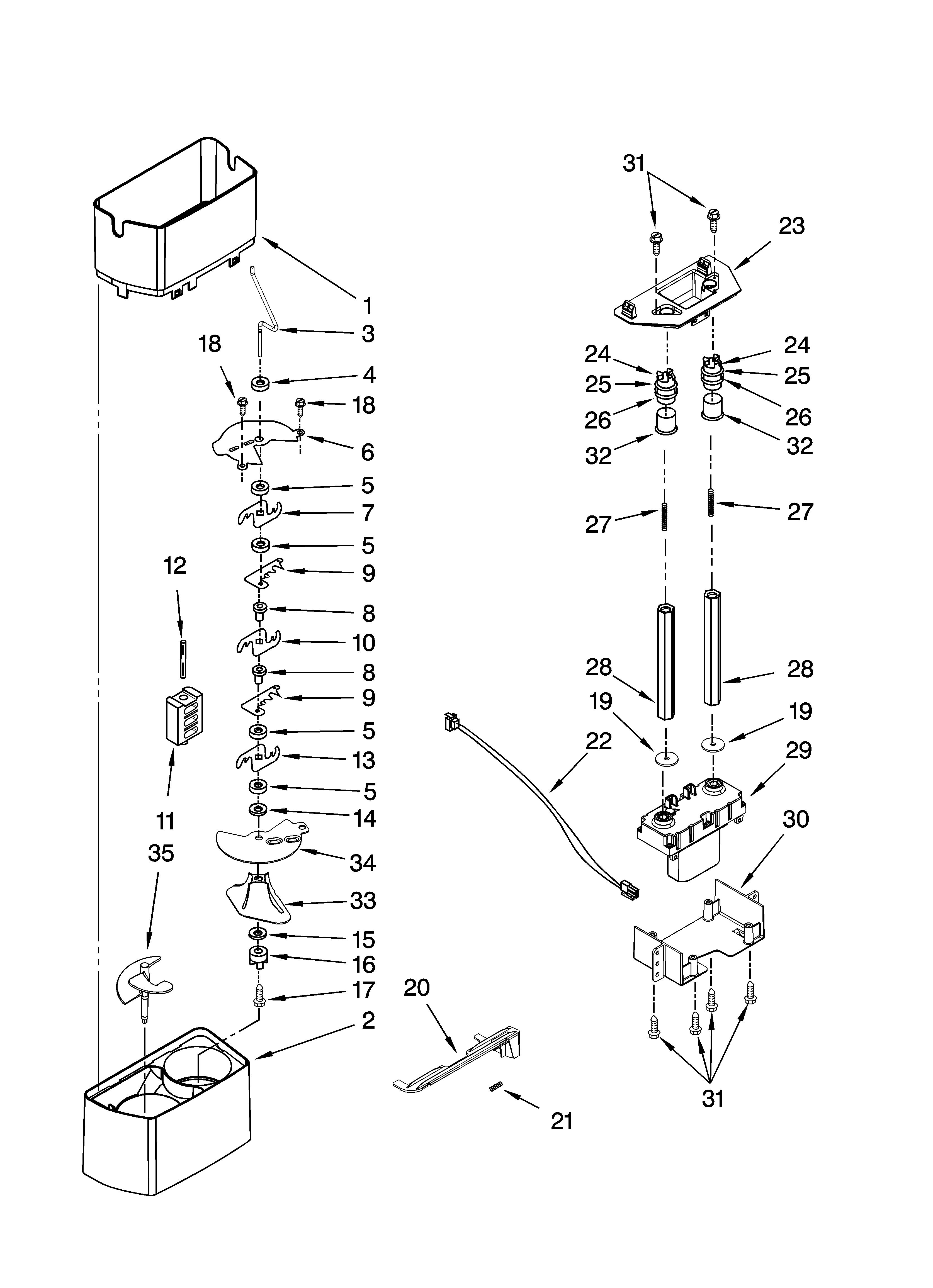 Kenmore Elite 10650459900 motor and ice container parts diagram