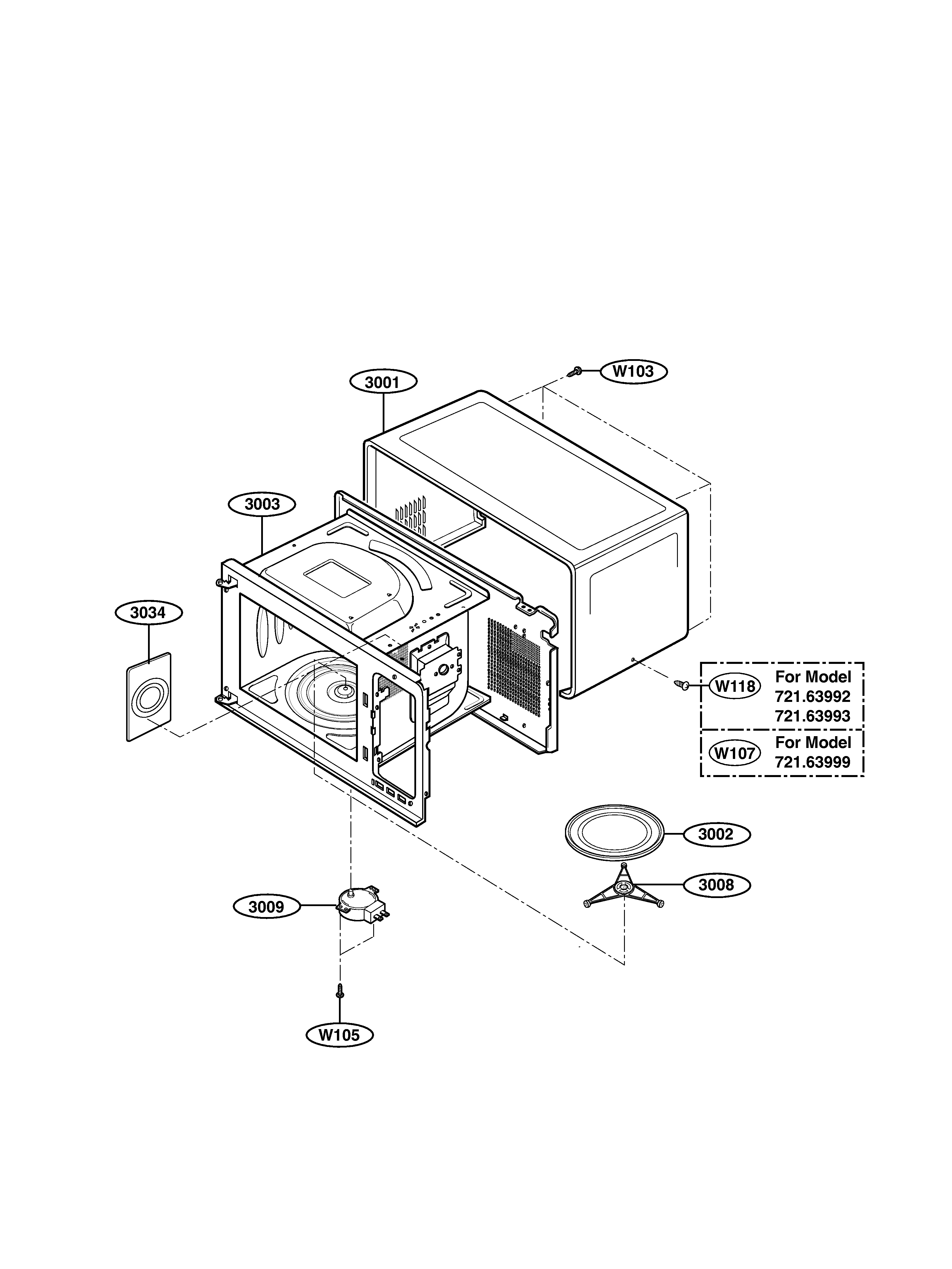 Kenmore 72163993302 oven cavity parts diagram