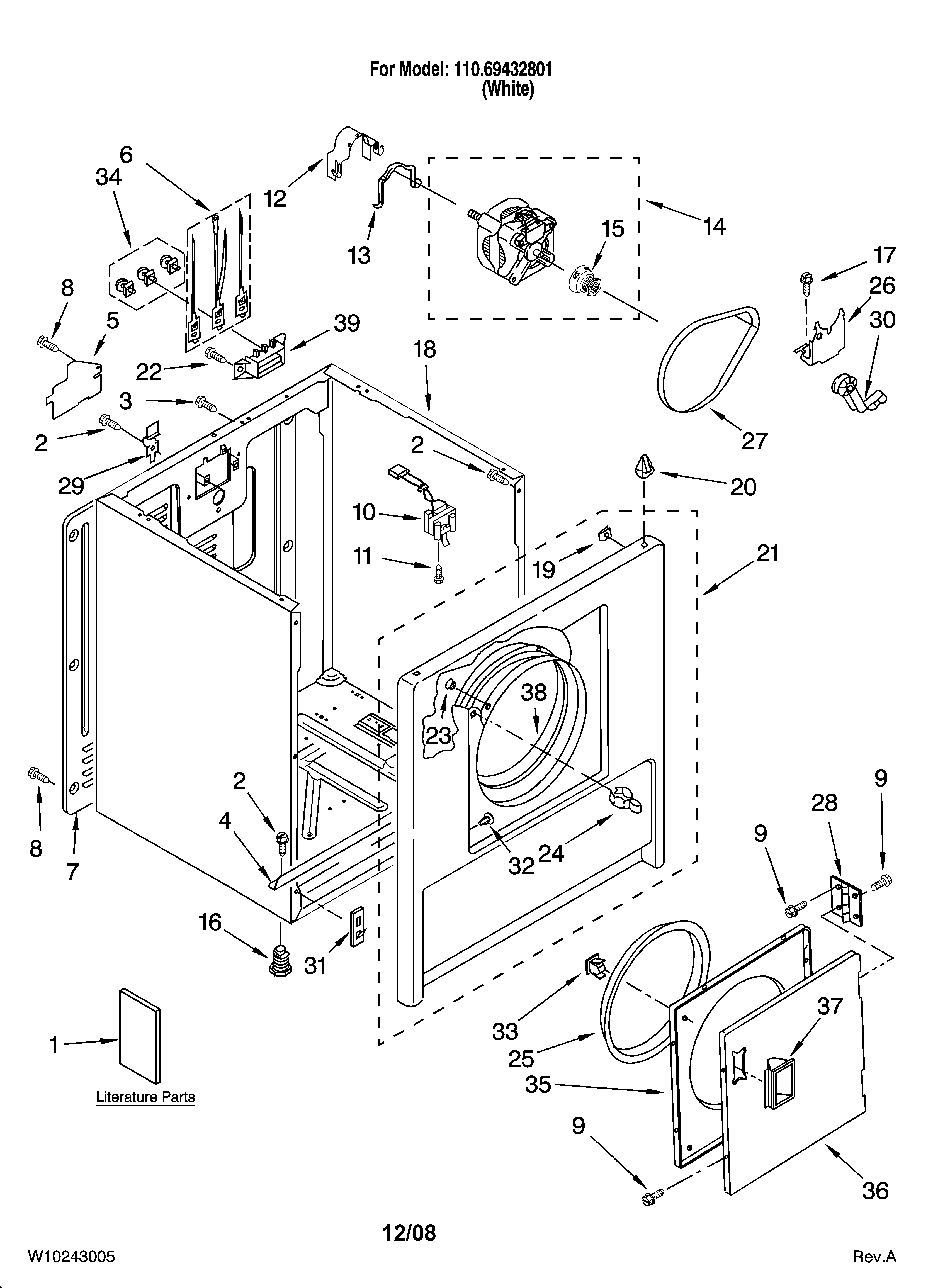 Kenmore 11069432801 cabinet parts diagram