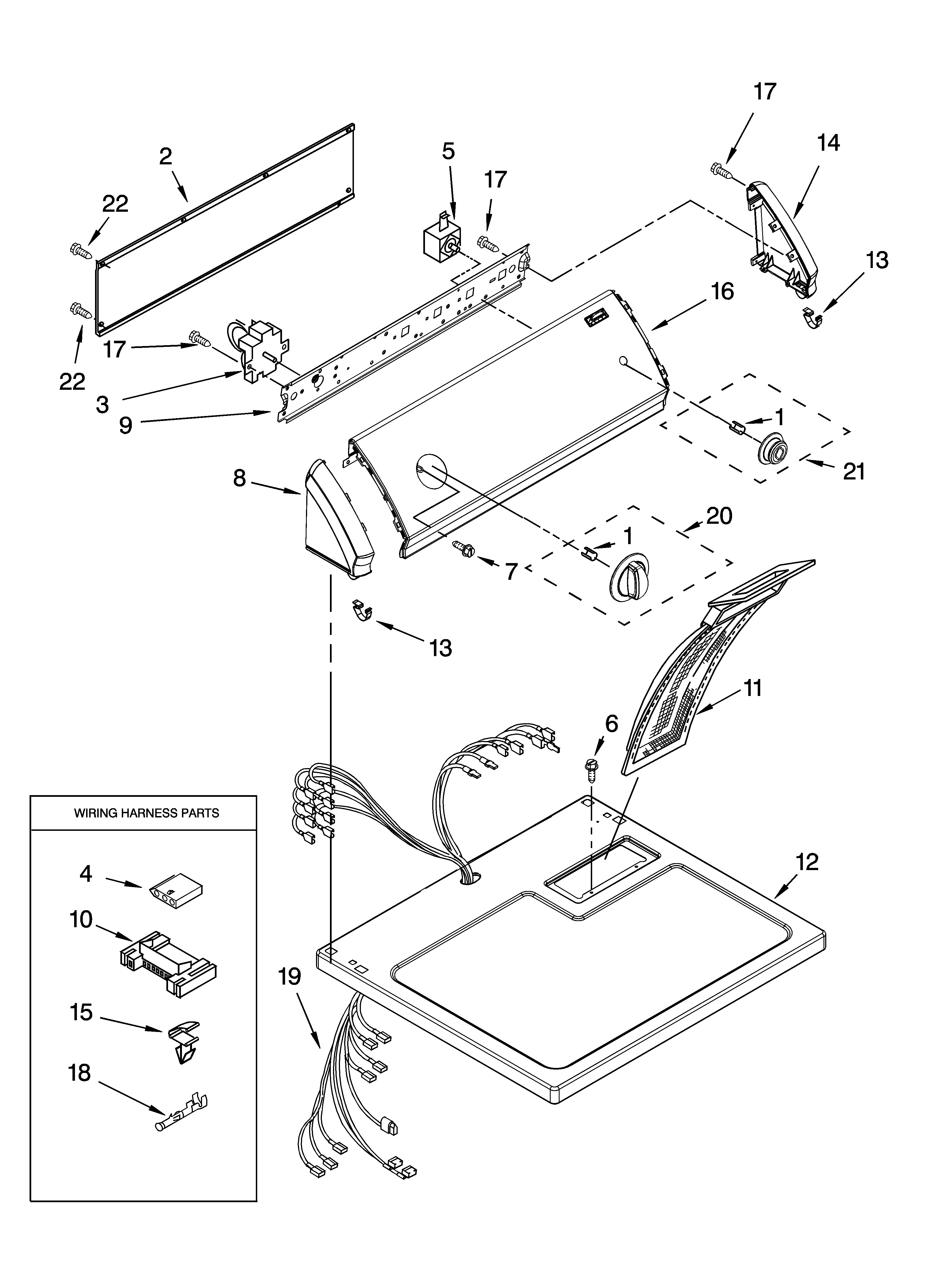 Kenmore 11069432801 top and console parts diagram
