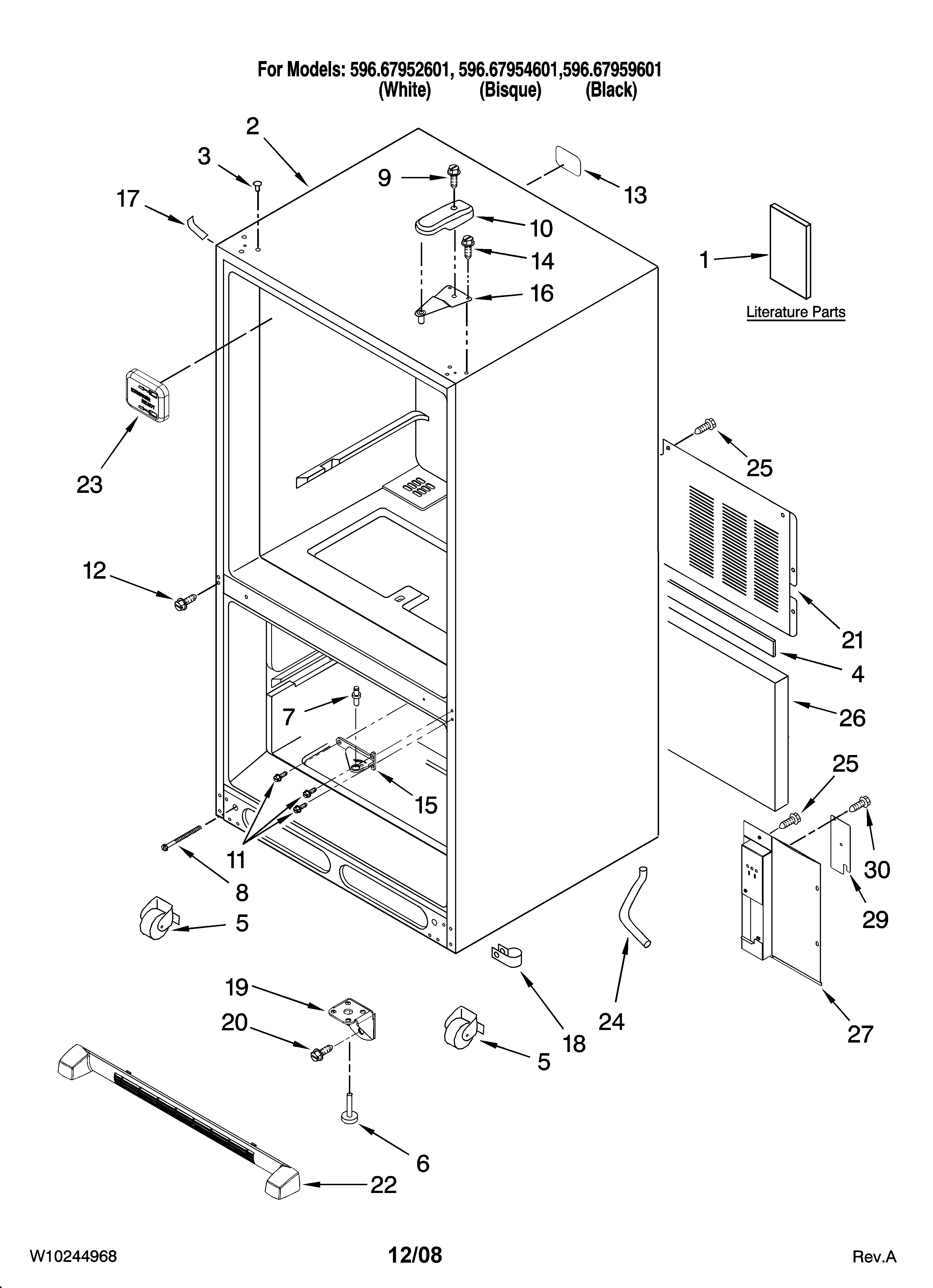Kenmore 59667959601 cabinet parts diagram