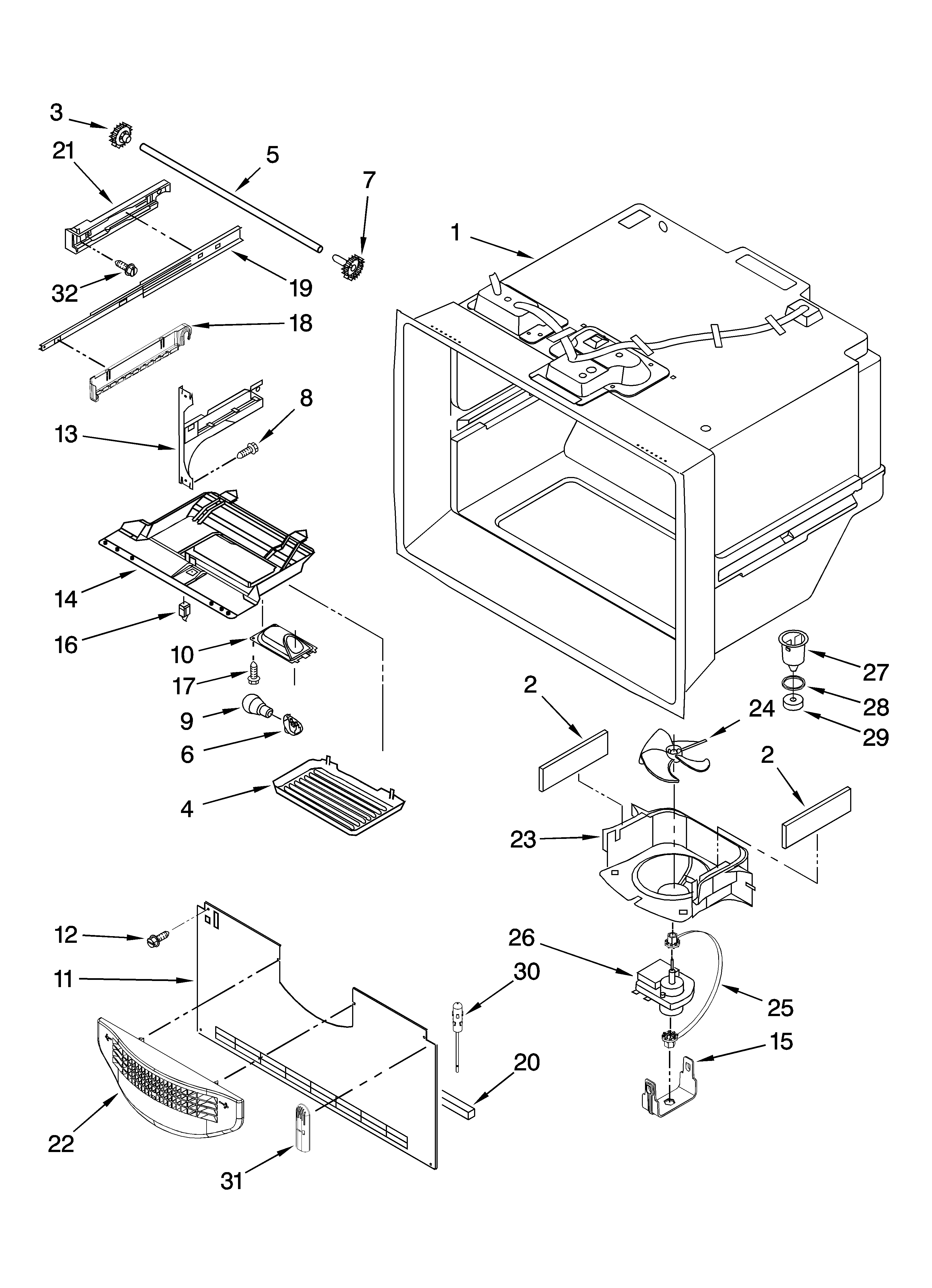 Kenmore 59667959601 freezer liner parts diagram