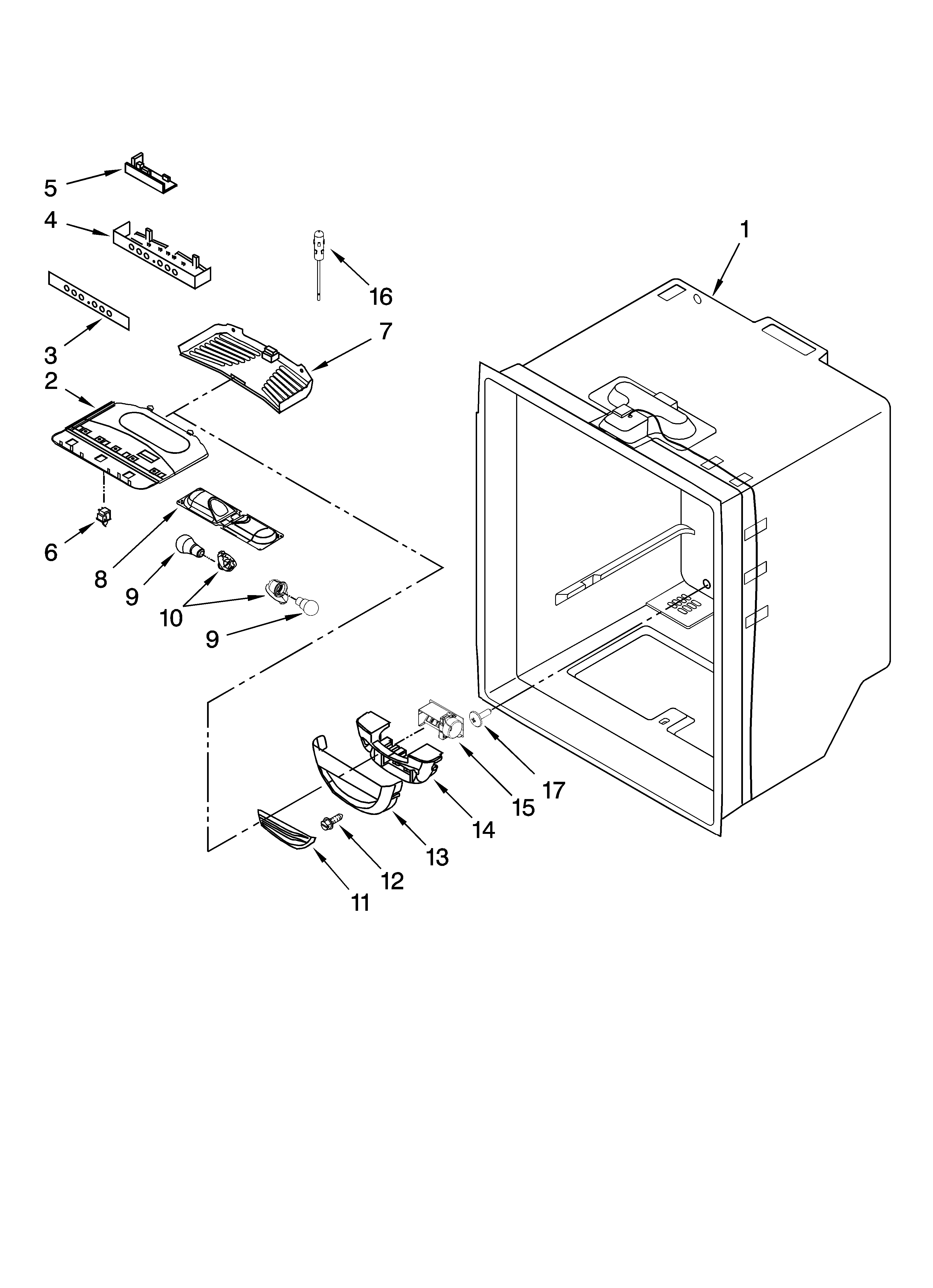 Kenmore 59667959601 refrigerator liner parts diagram