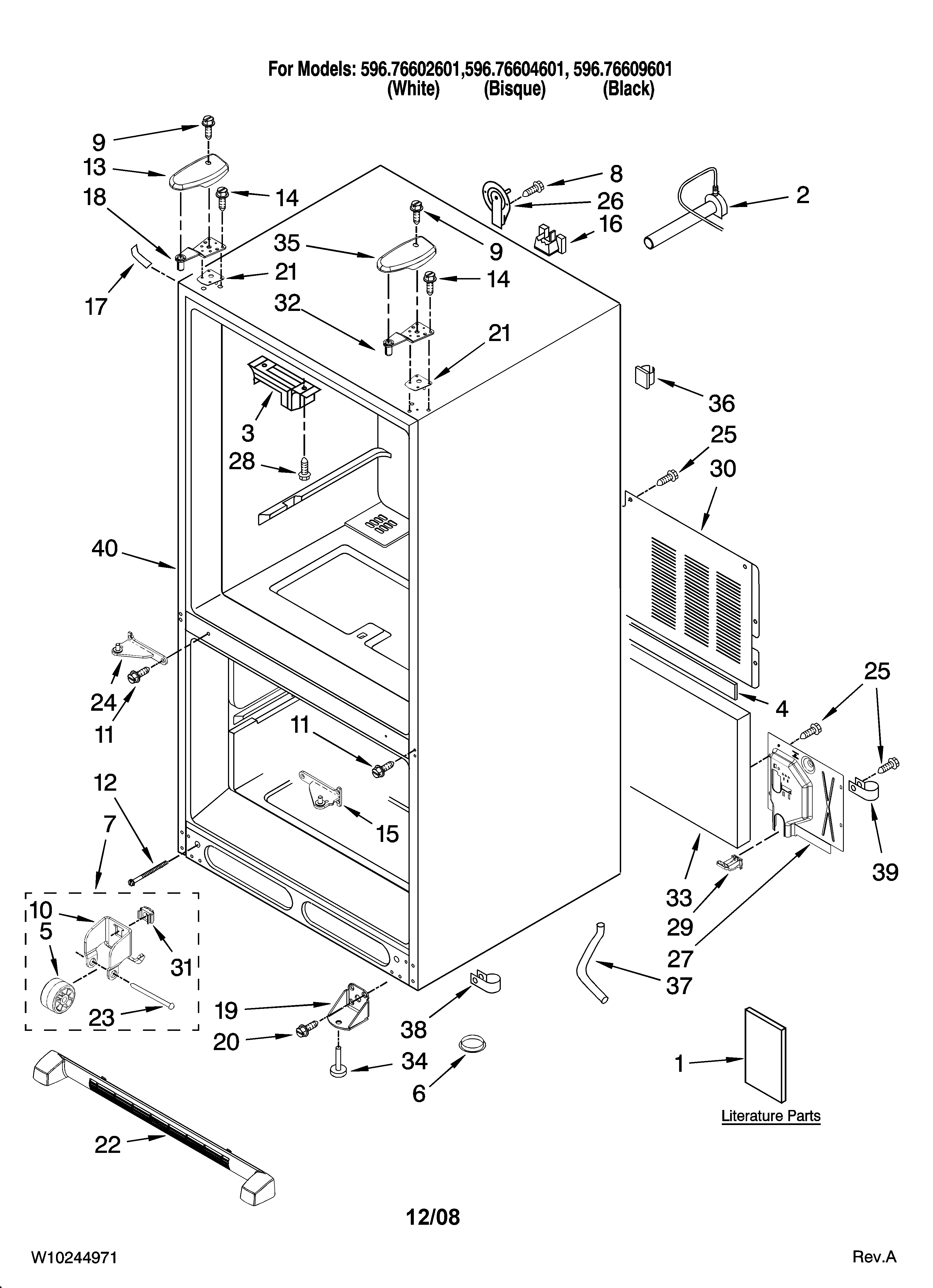 Kenmore Elite 59676602601 cabinet parts diagram