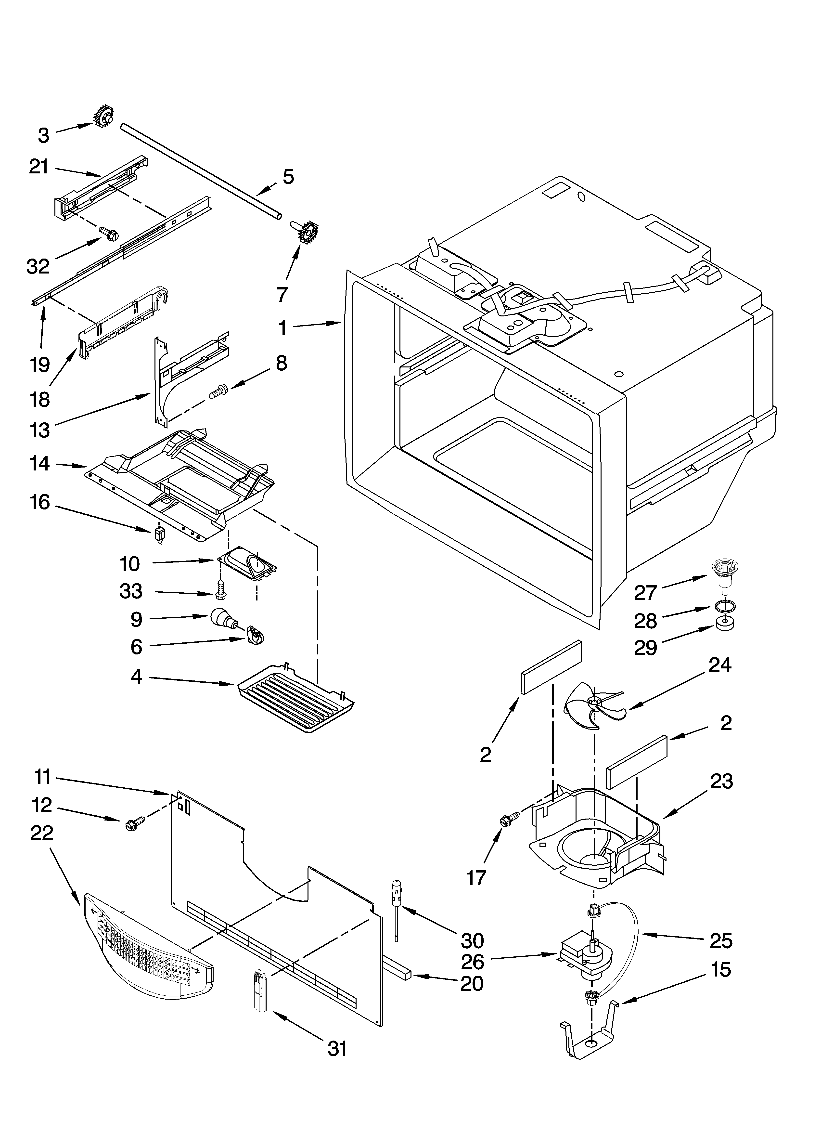 Kenmore Elite 59676602601 freezer liner parts diagram