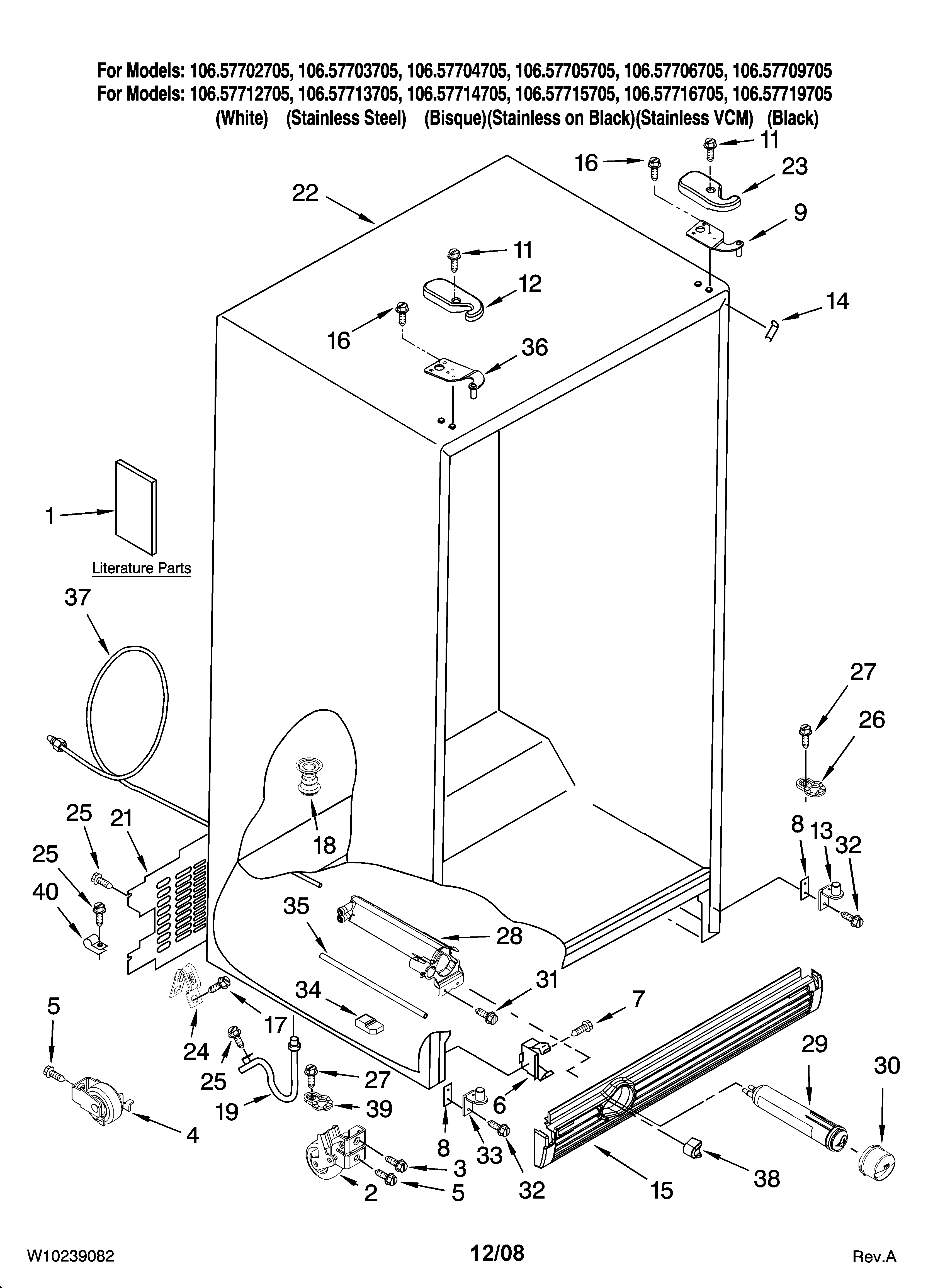 Kenmore Elite 10657713705 cabinet parts diagram