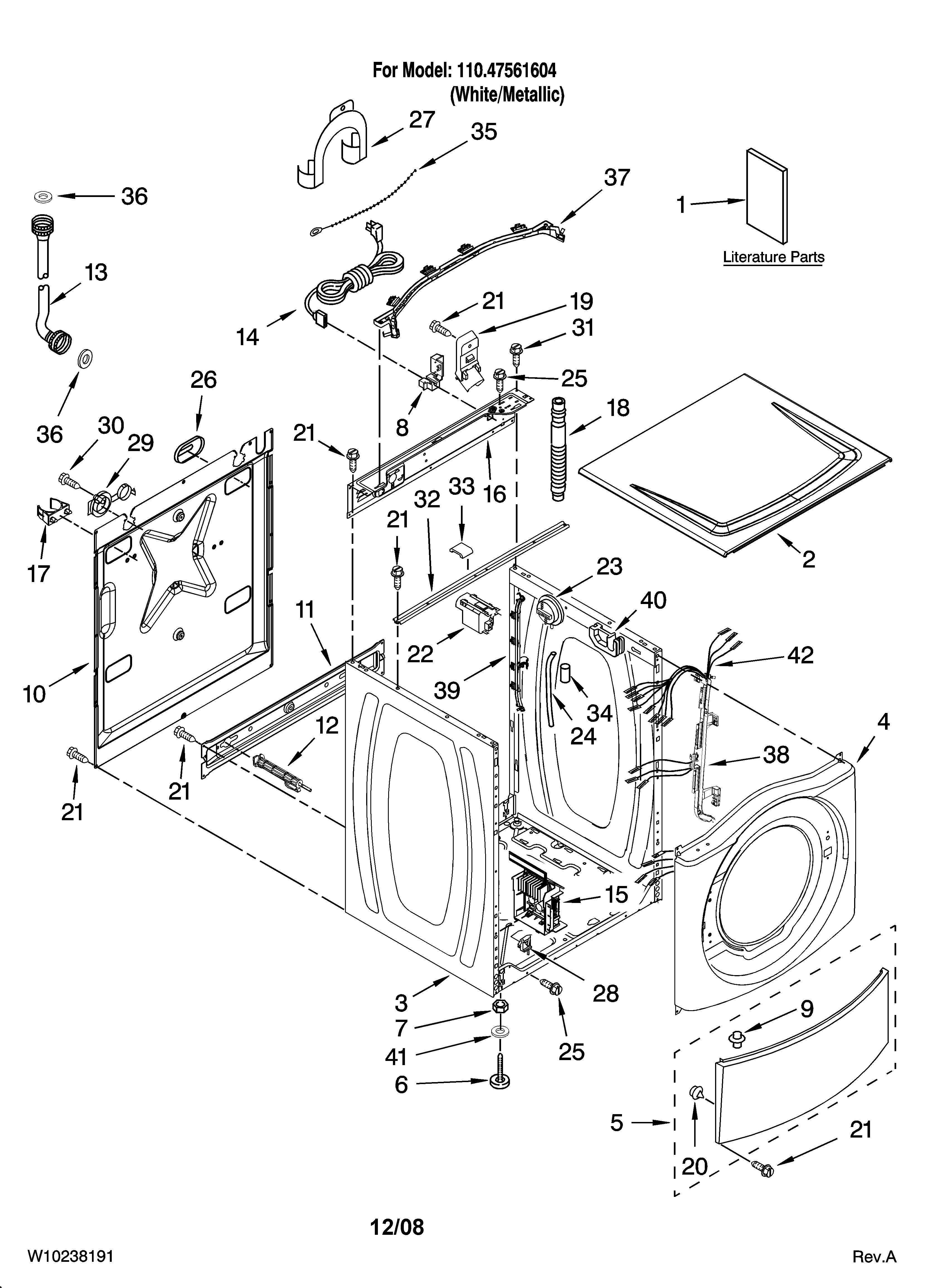 Kenmore 11047561604 top and cabinet parts diagram