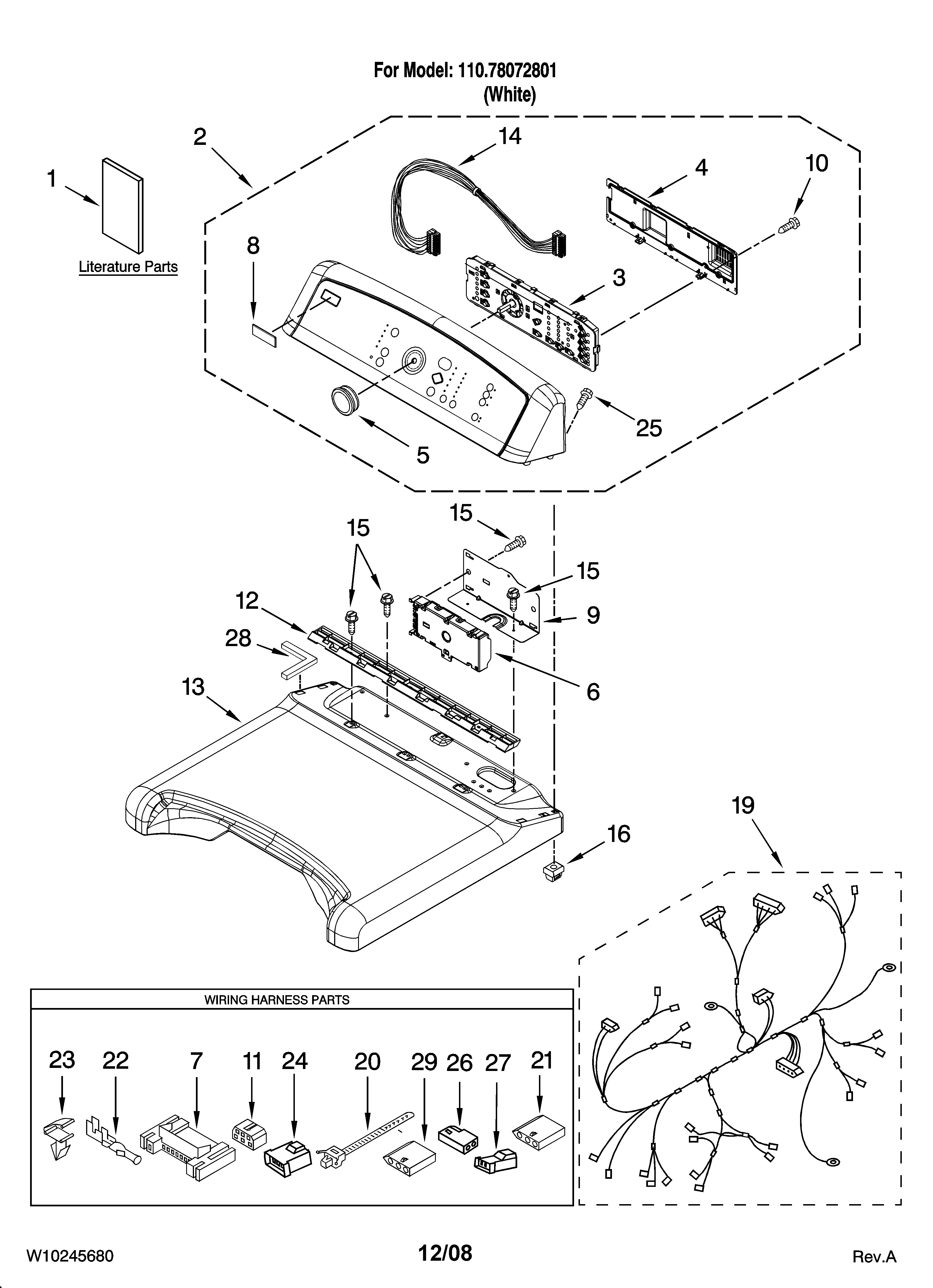 Kenmore Elite 11078072801 top and console parts diagram