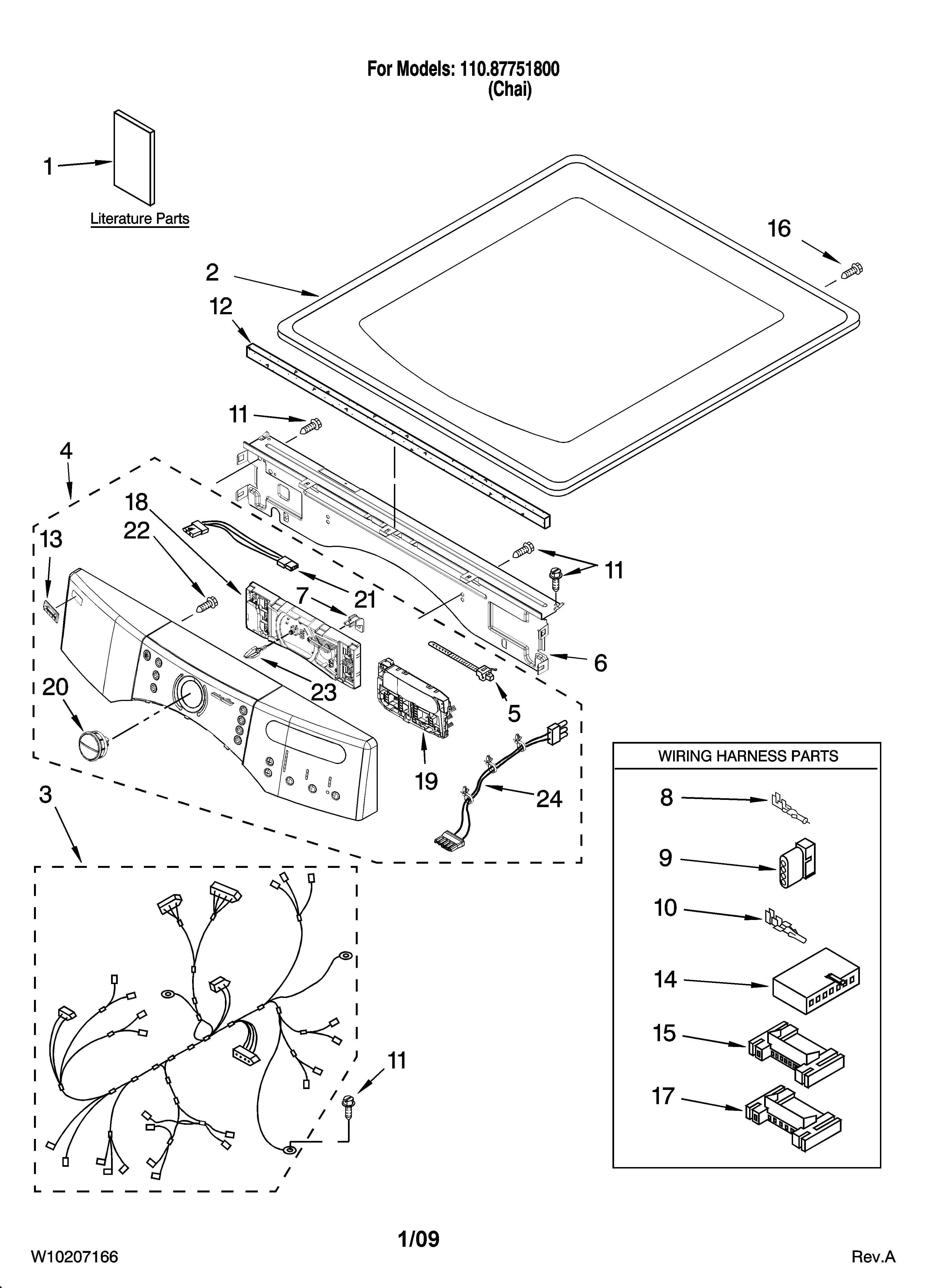 Kenmore Elite 11087751800 top and console parts diagram