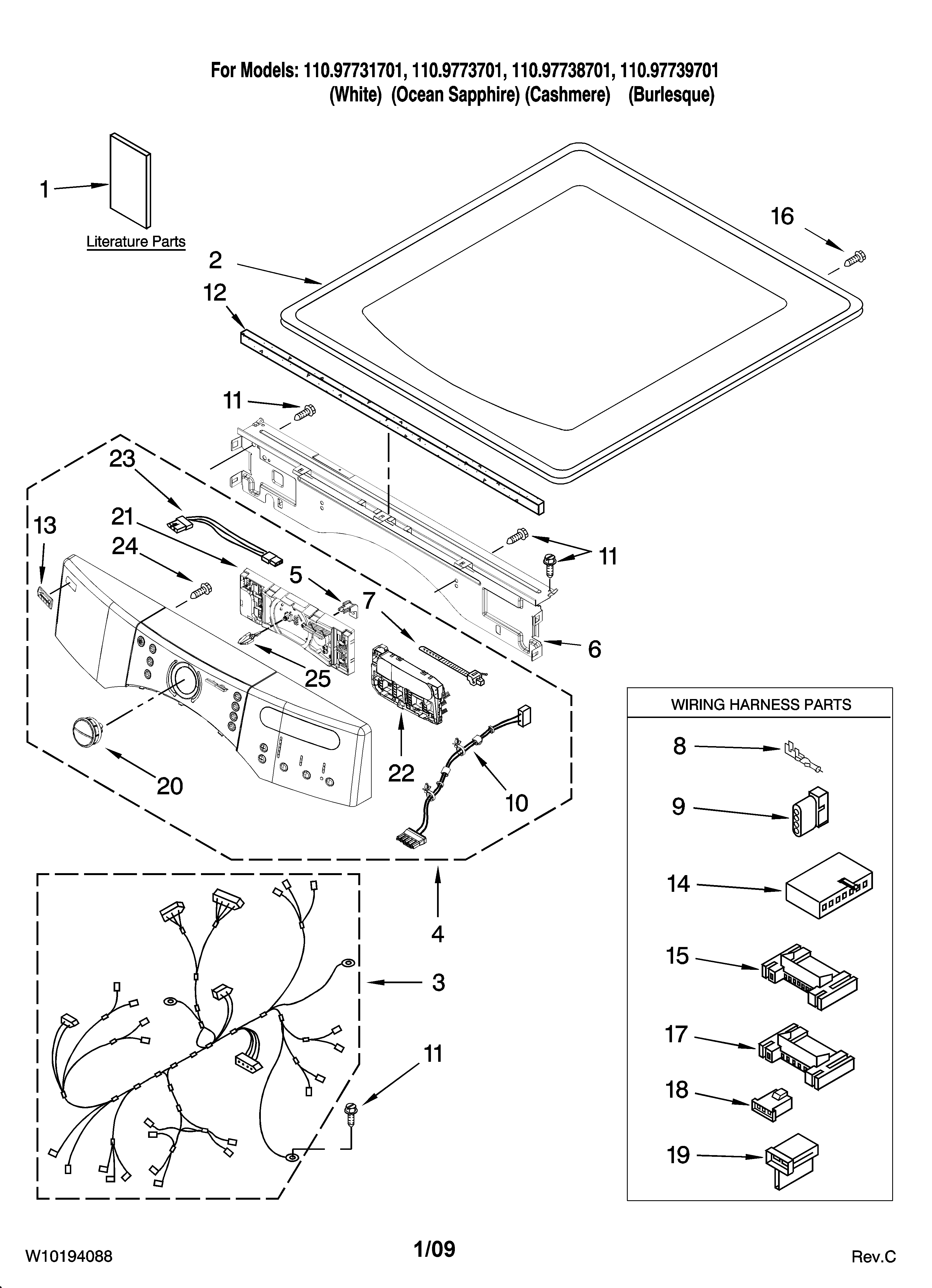 Kenmore Elite 11097739701 top and console parts diagram