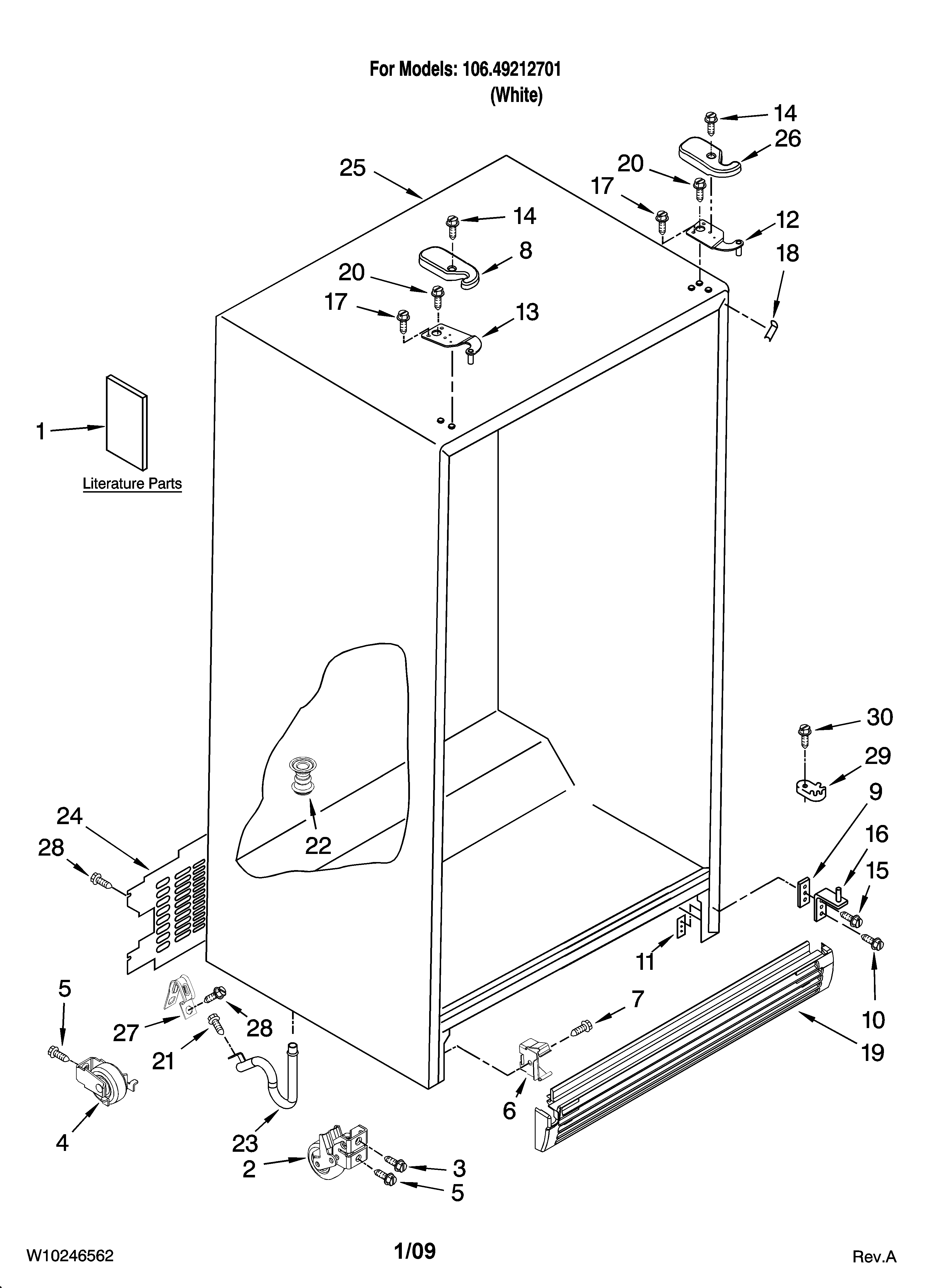 Kenmore 10649212701 cabinet parts diagram