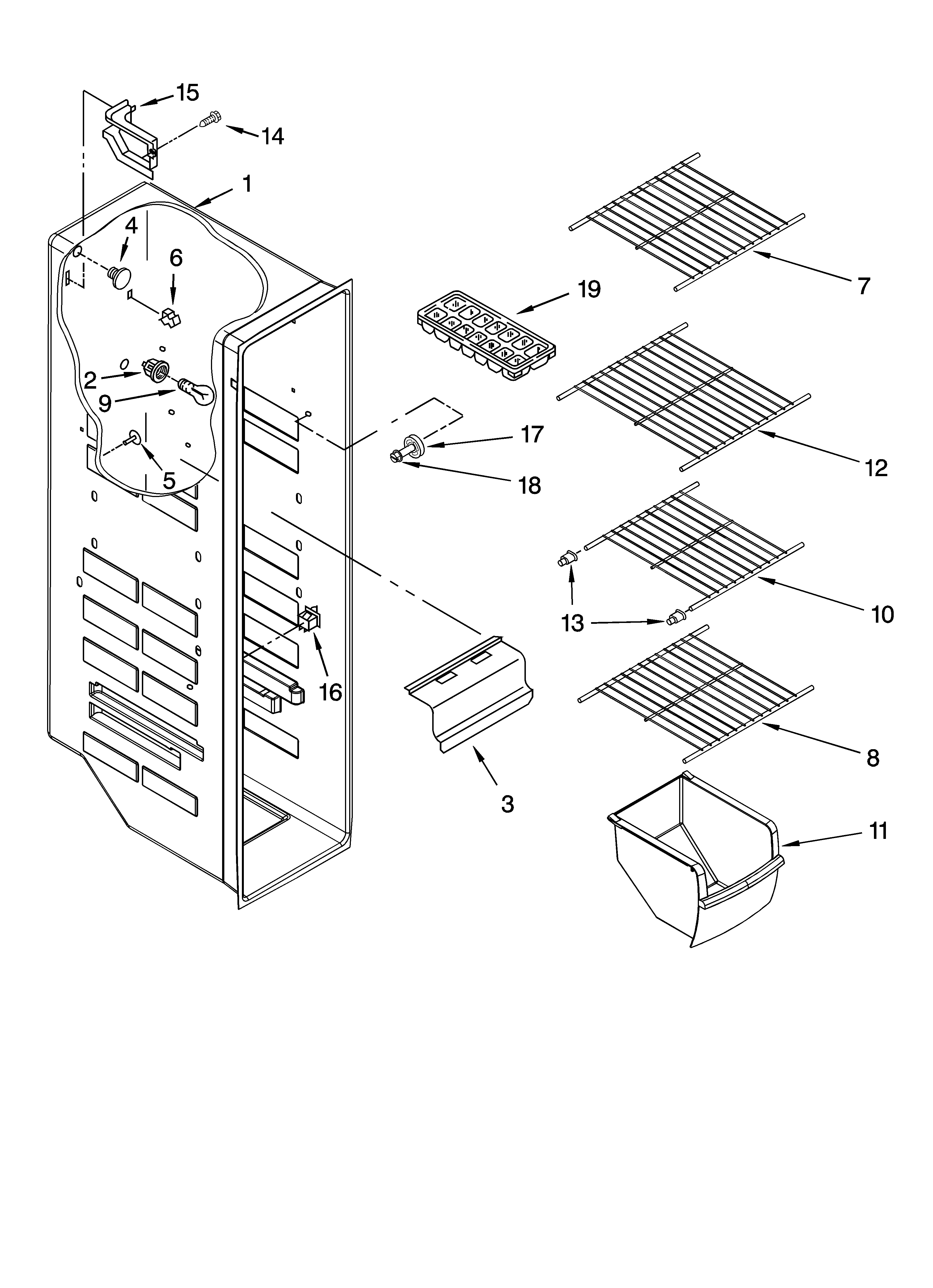 Kenmore 10649212701 freezer liner parts diagram