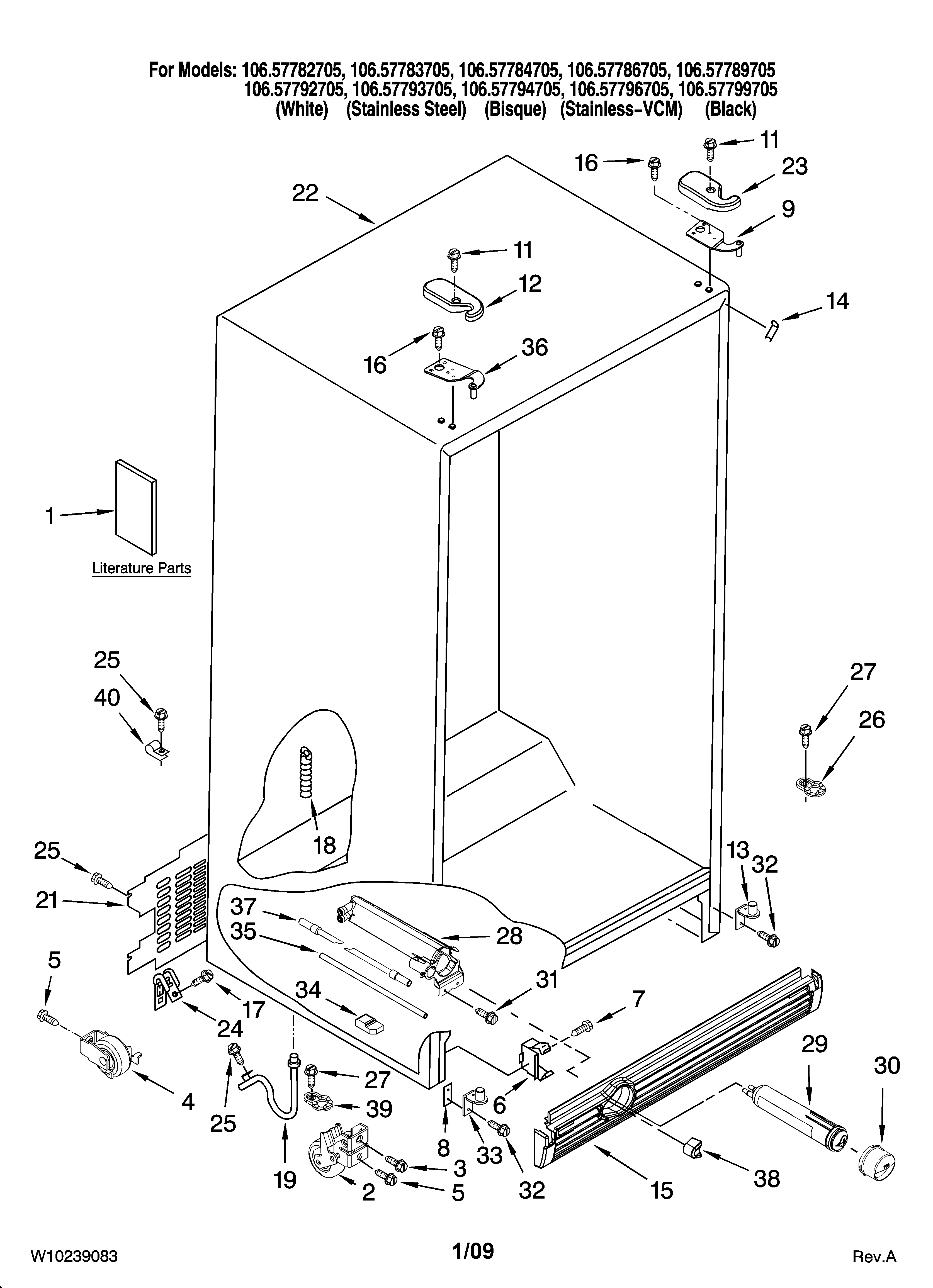 Kenmore Elite 10657782705 cabinet parts diagram