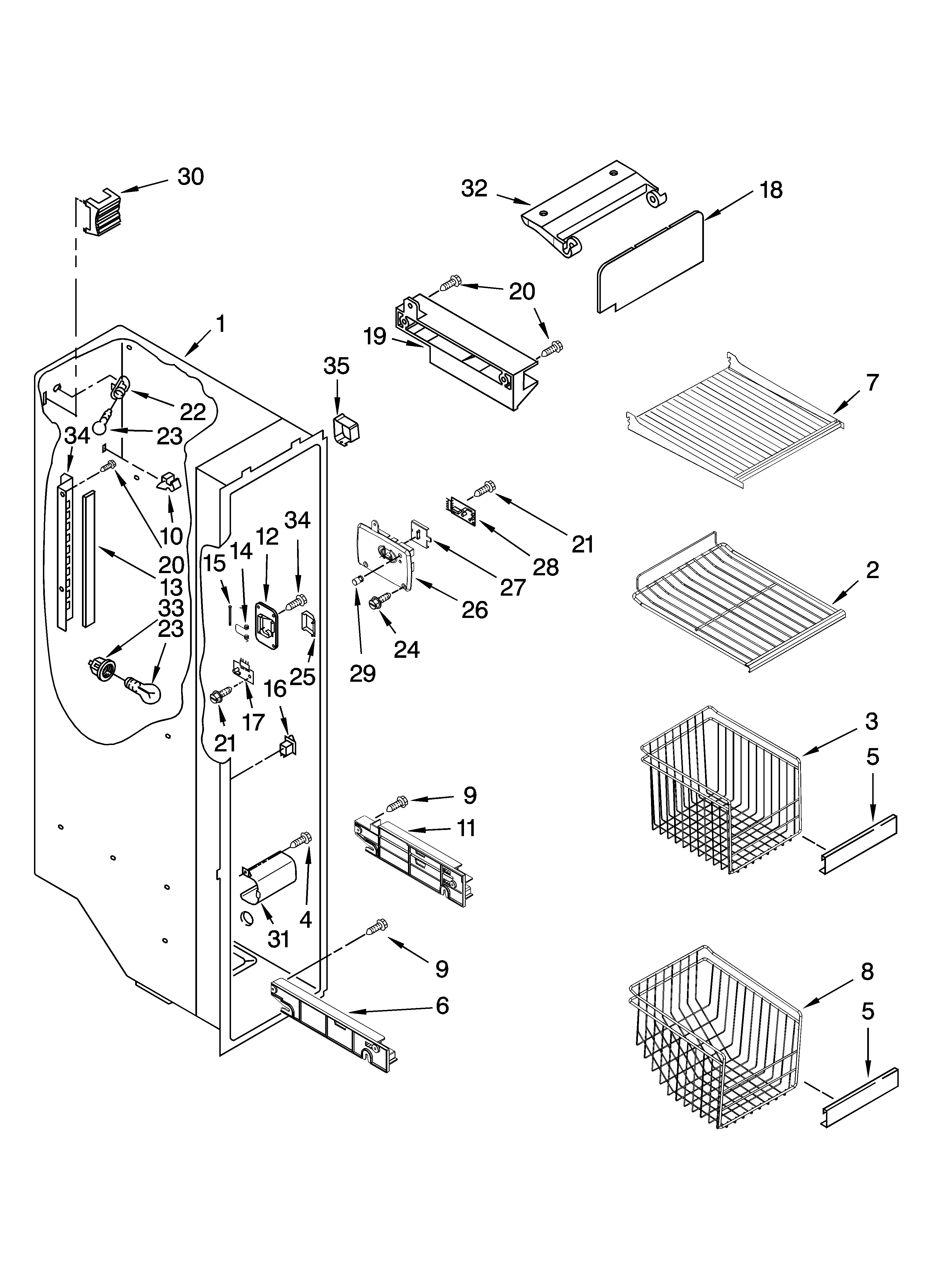 Kenmore Elite 10657782705 freezer liner parts diagram