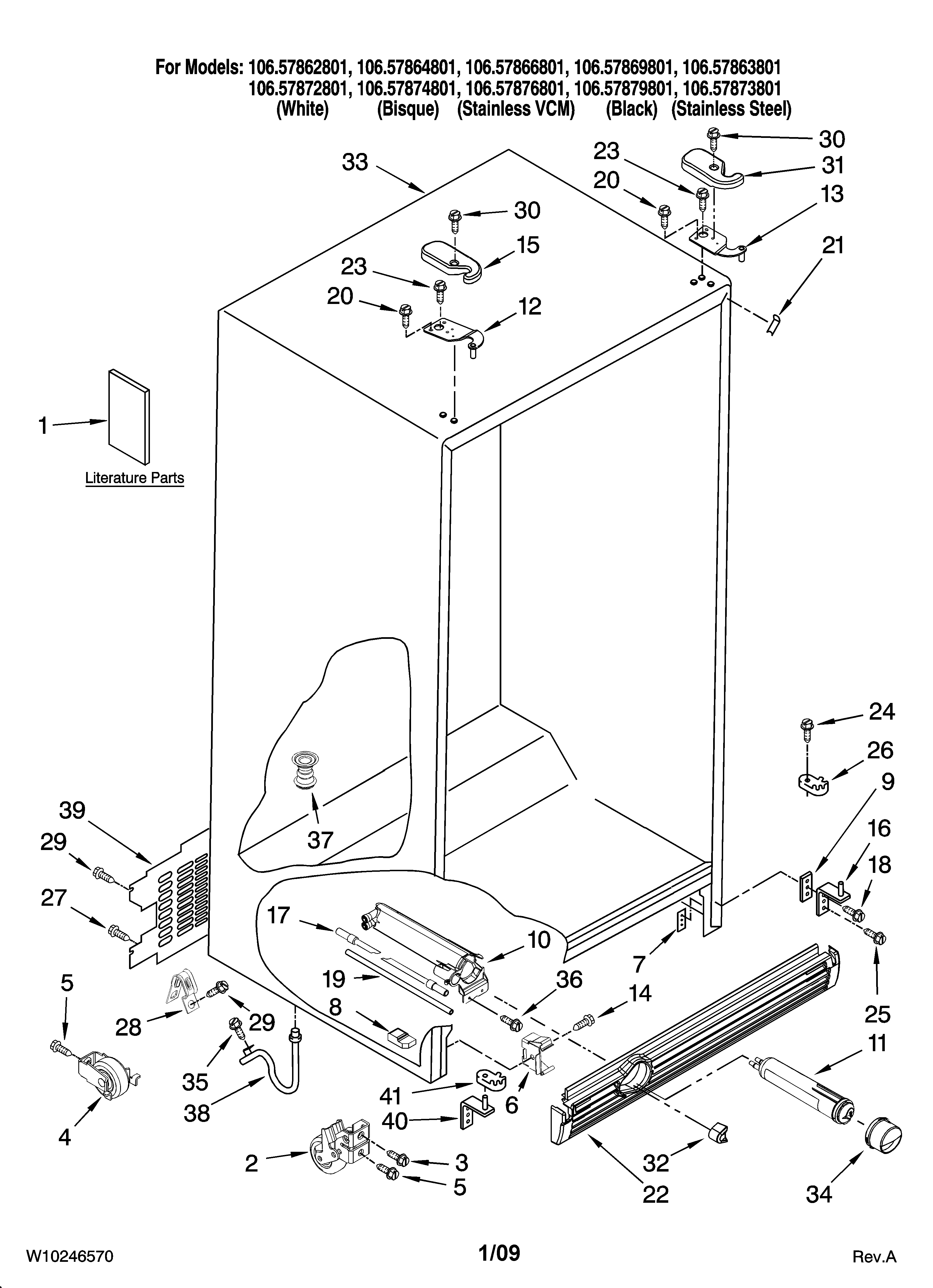 Kenmore Elite 10657872801 cabinet parts diagram