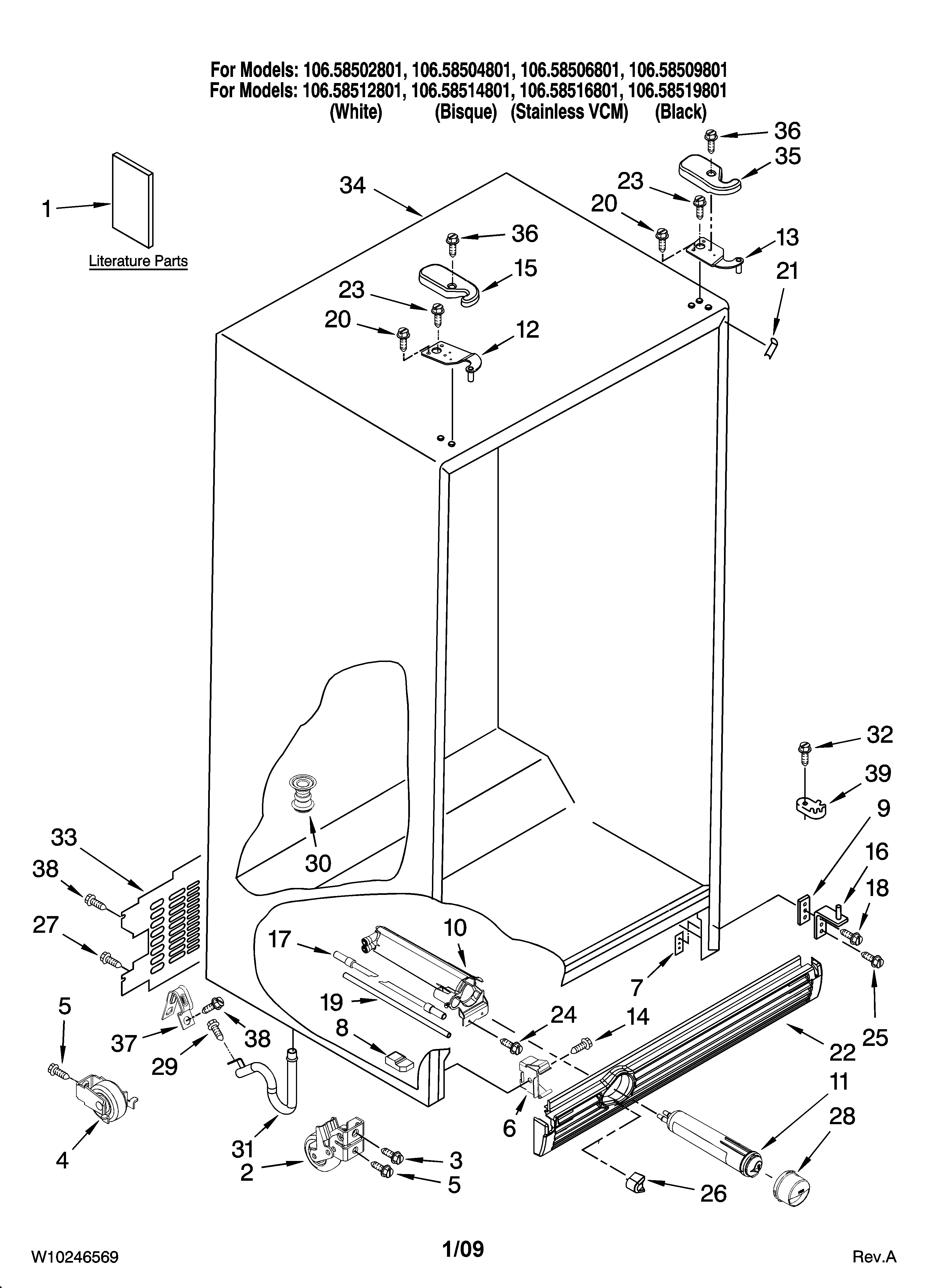 Kenmore 10658519801 cabinet parts diagram