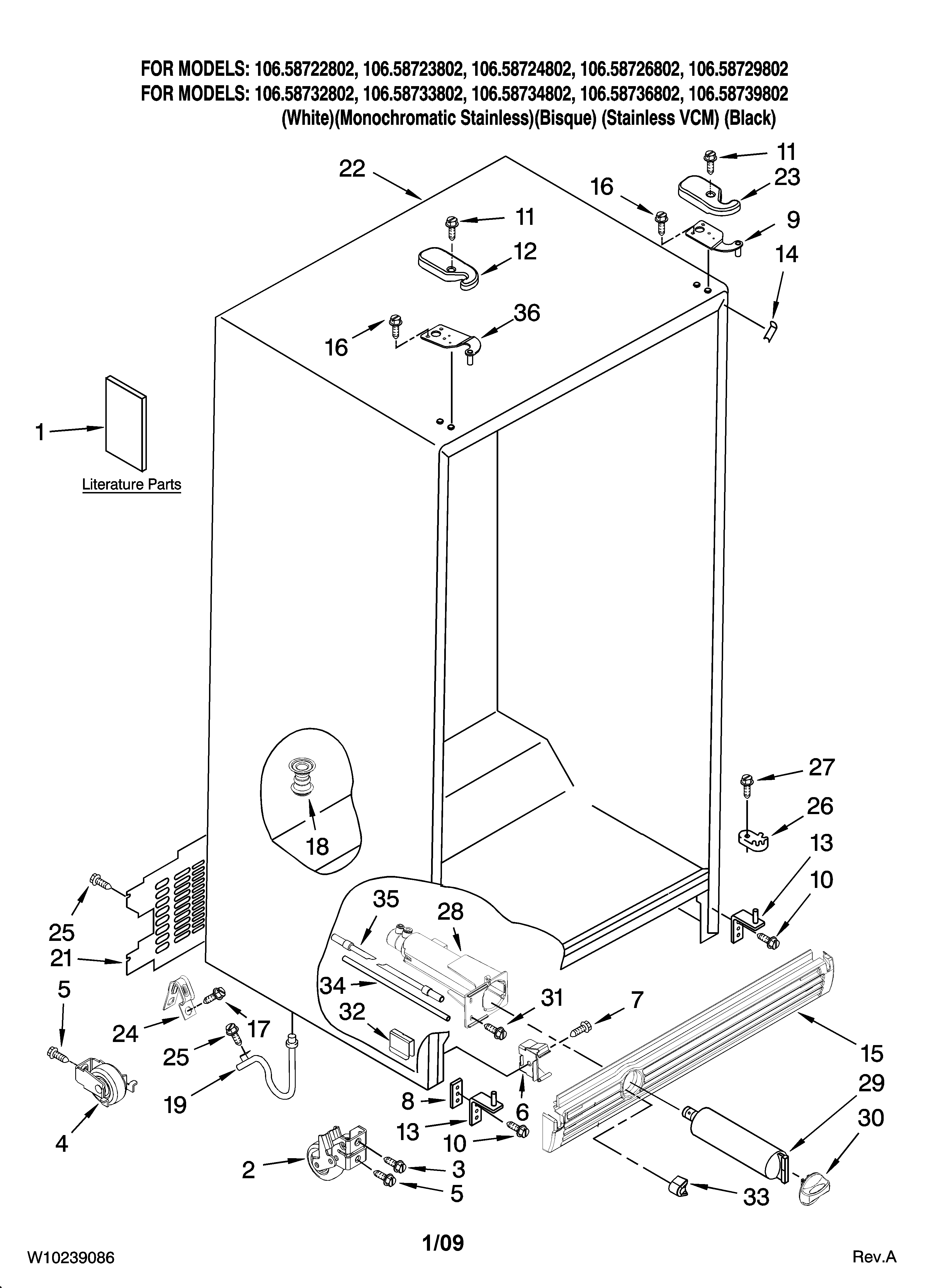 Kenmore 10658736802 cabinet parts diagram