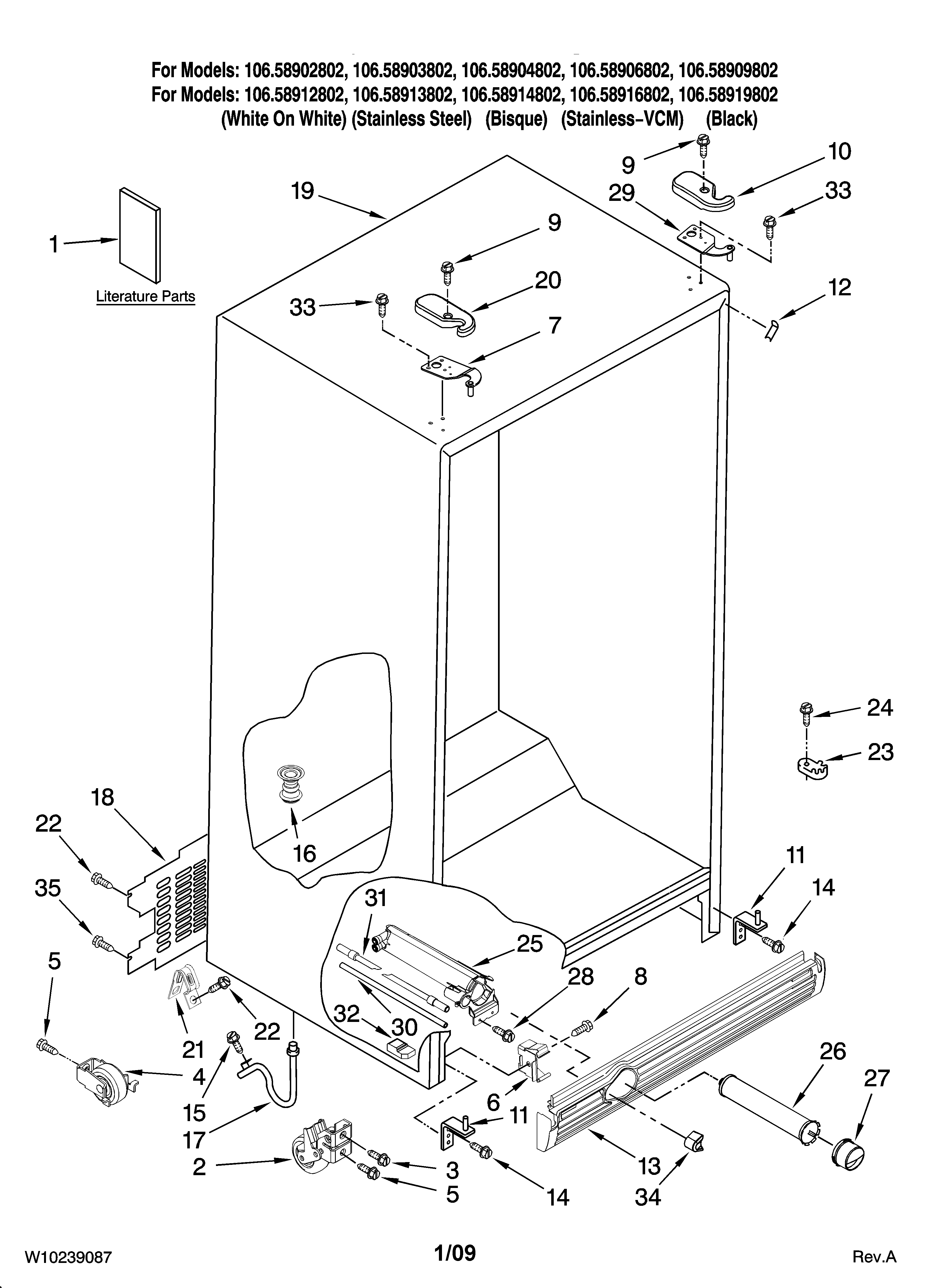 Kenmore 10658904802 cabinet parts diagram