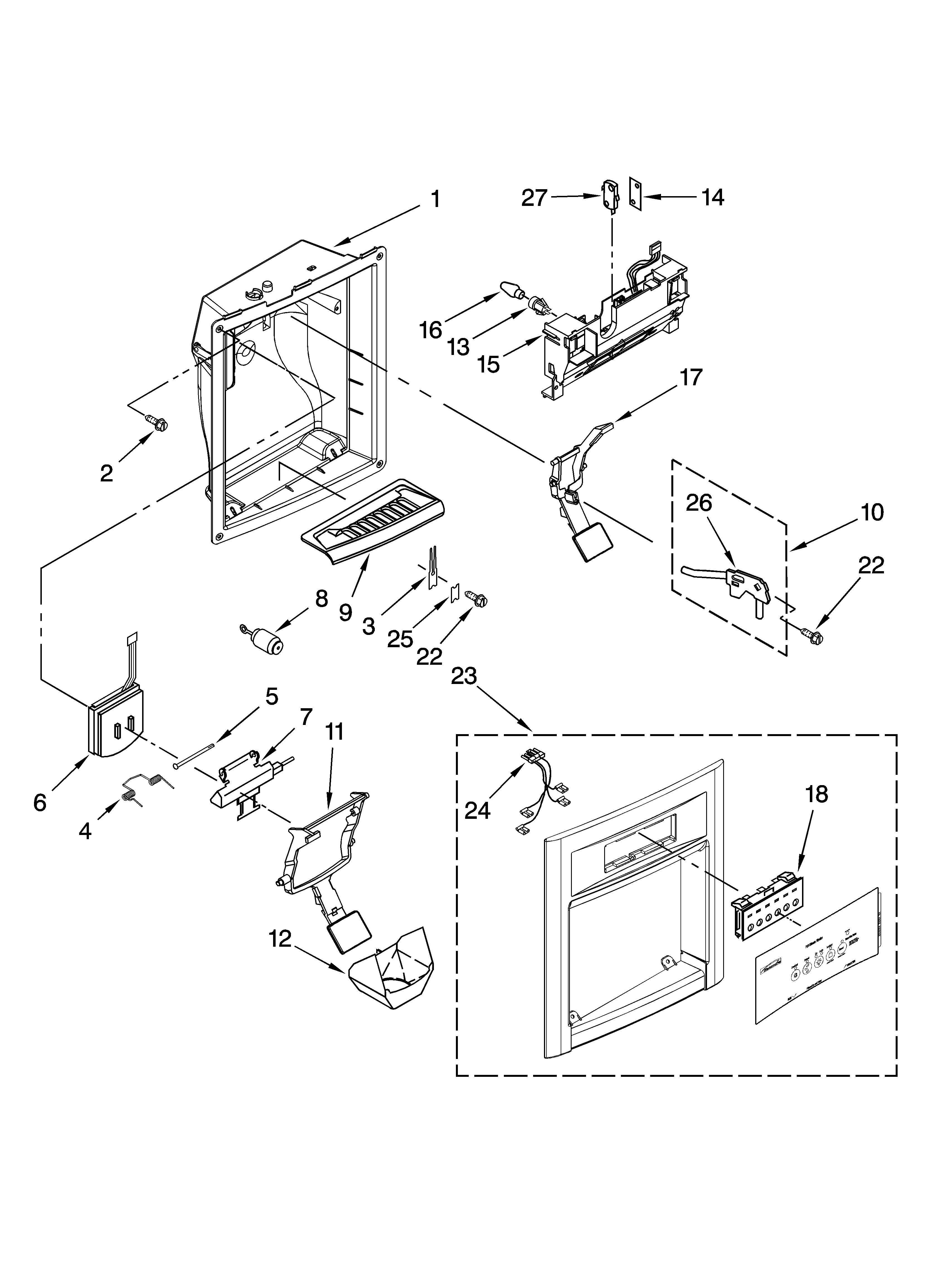 Kenmore 10658904802 dispenser front parts diagram