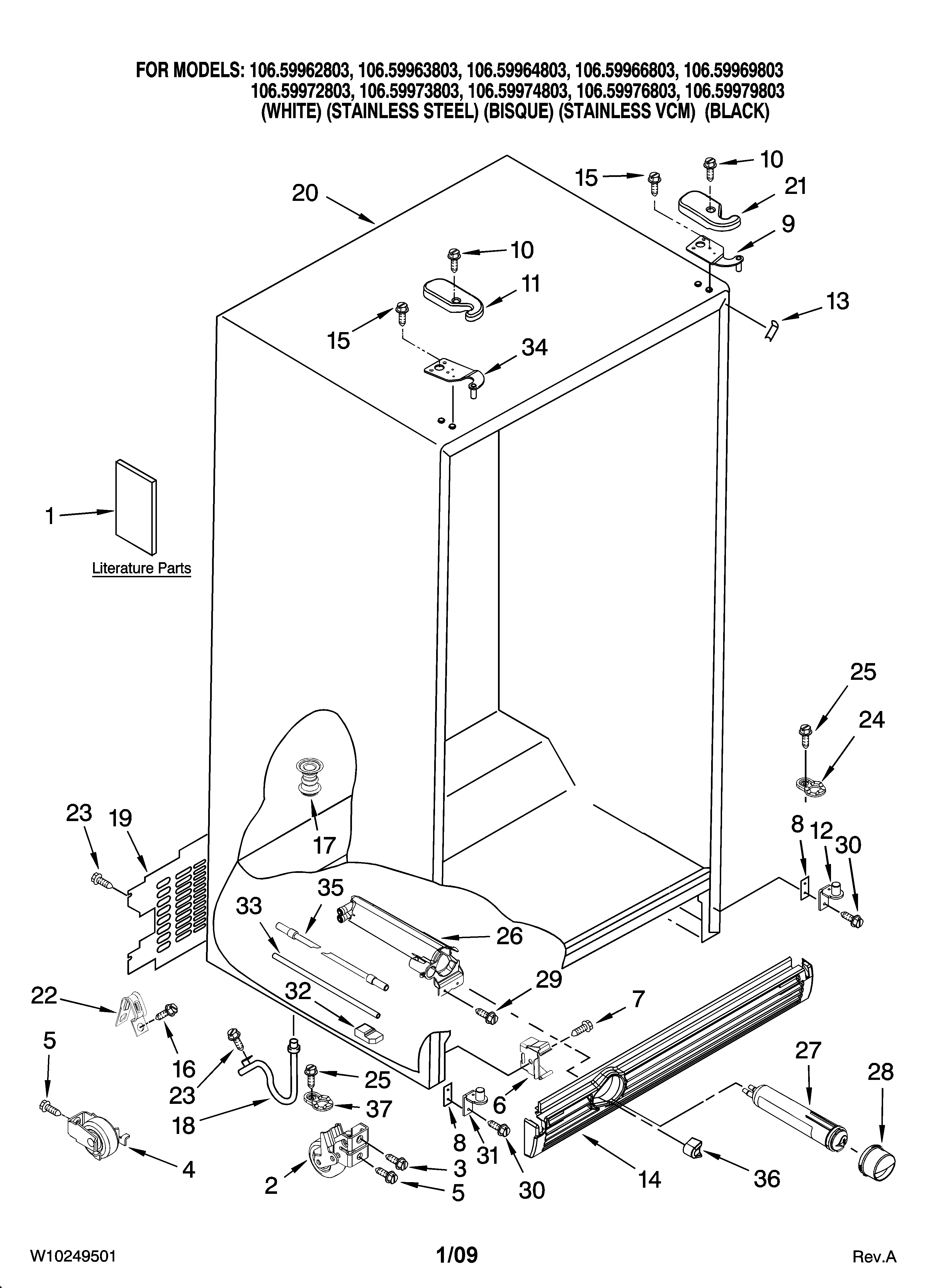 Kenmore Elite 10659973803 cabinet parts diagram